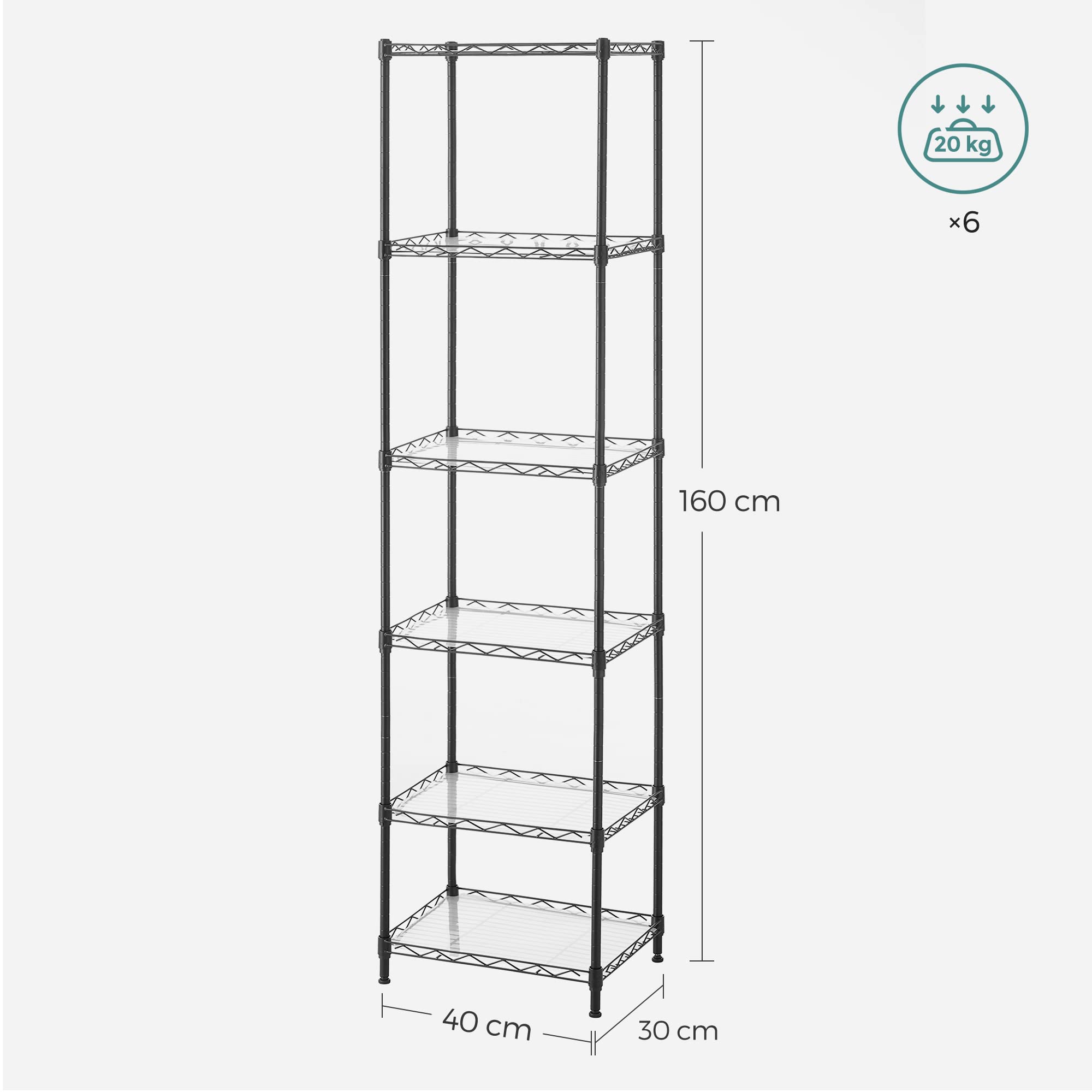 SONGMICS 6-Tier Metal Standing Shelf Unit - Adjustable Height | 20kg/Shelf Capacity | Black 3