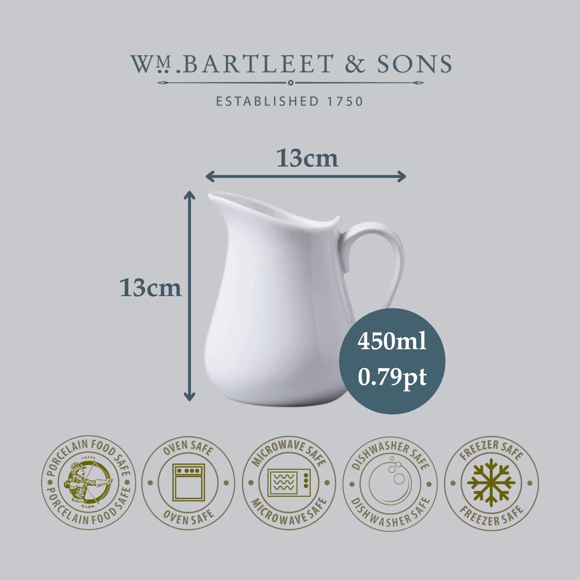 WM Bartleet & Sons Porcelain Traditional Jug - 450 ml | Oven Safe | Dishwasher Safe 7