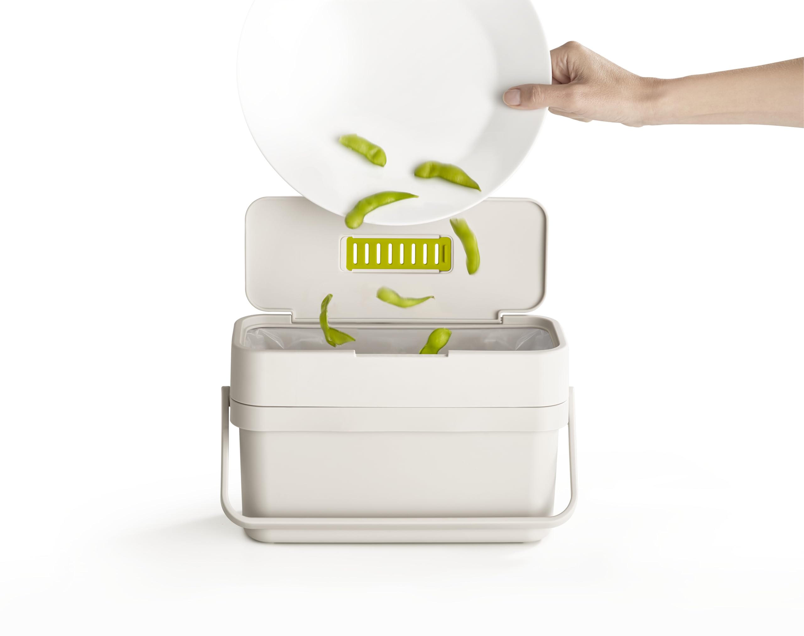 Joseph Joseph Compo 4 Easy-fill Food Waste Caddy - 4 Litres | Slimline Design | Stone 2