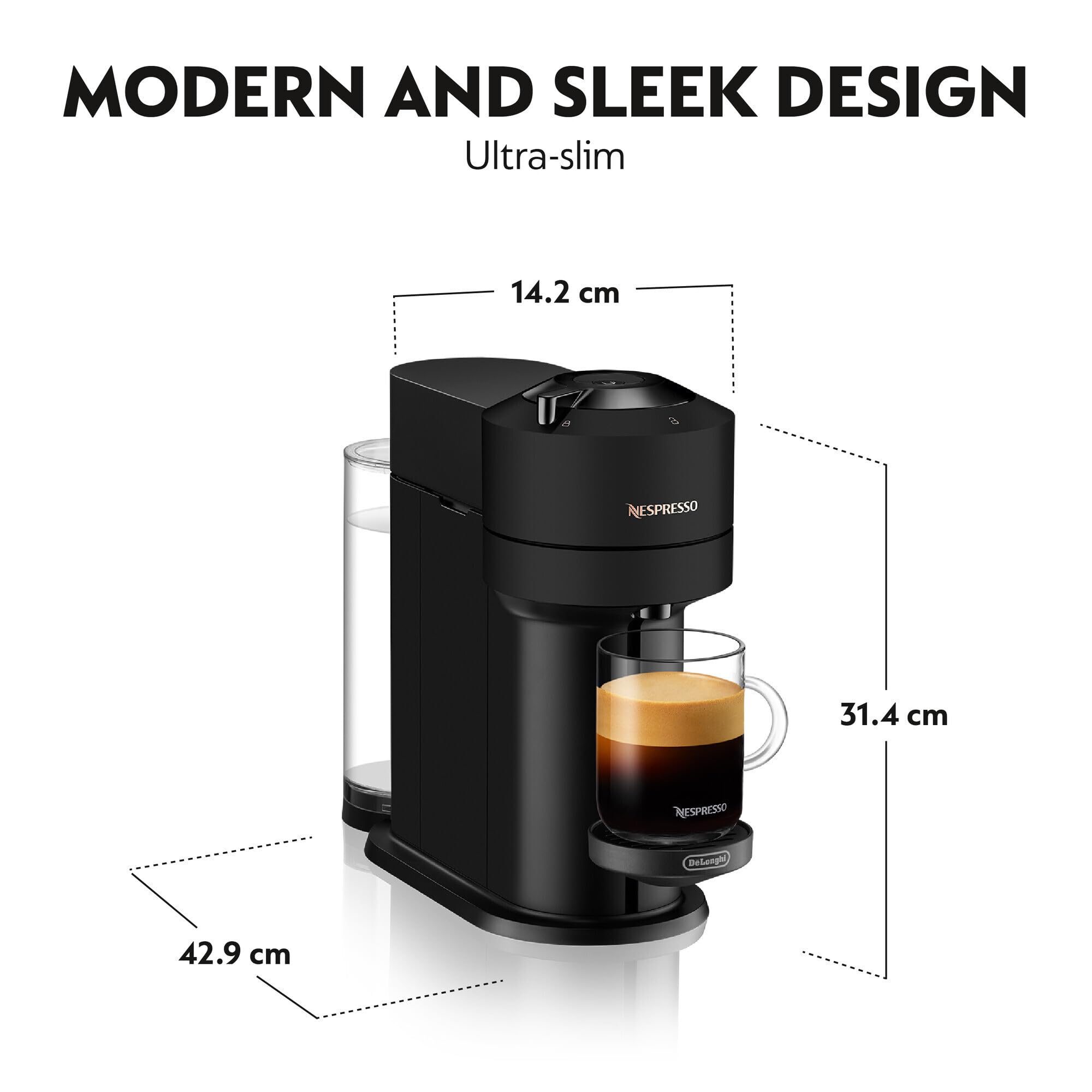 Nespresso Vertuo Next Coffee Machine by De'Longhi with Aeroccino Milk Frother | 5 Sizes | Wi-Fi/Bluetooth 6