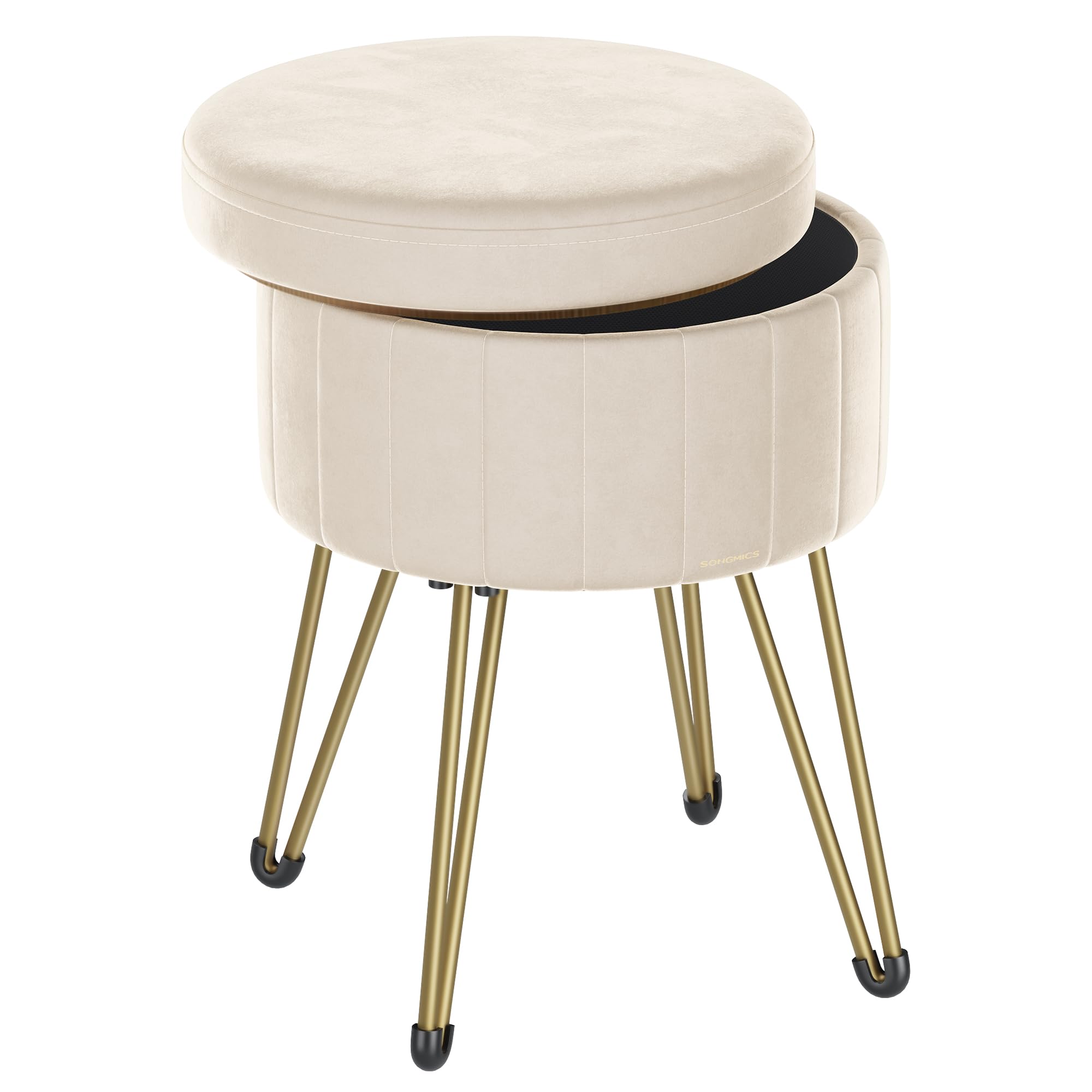 SONGMICS Storage Ottoman - Velvet Dressing Table Stool | 39 x 44.4 cm | Cloud White 1