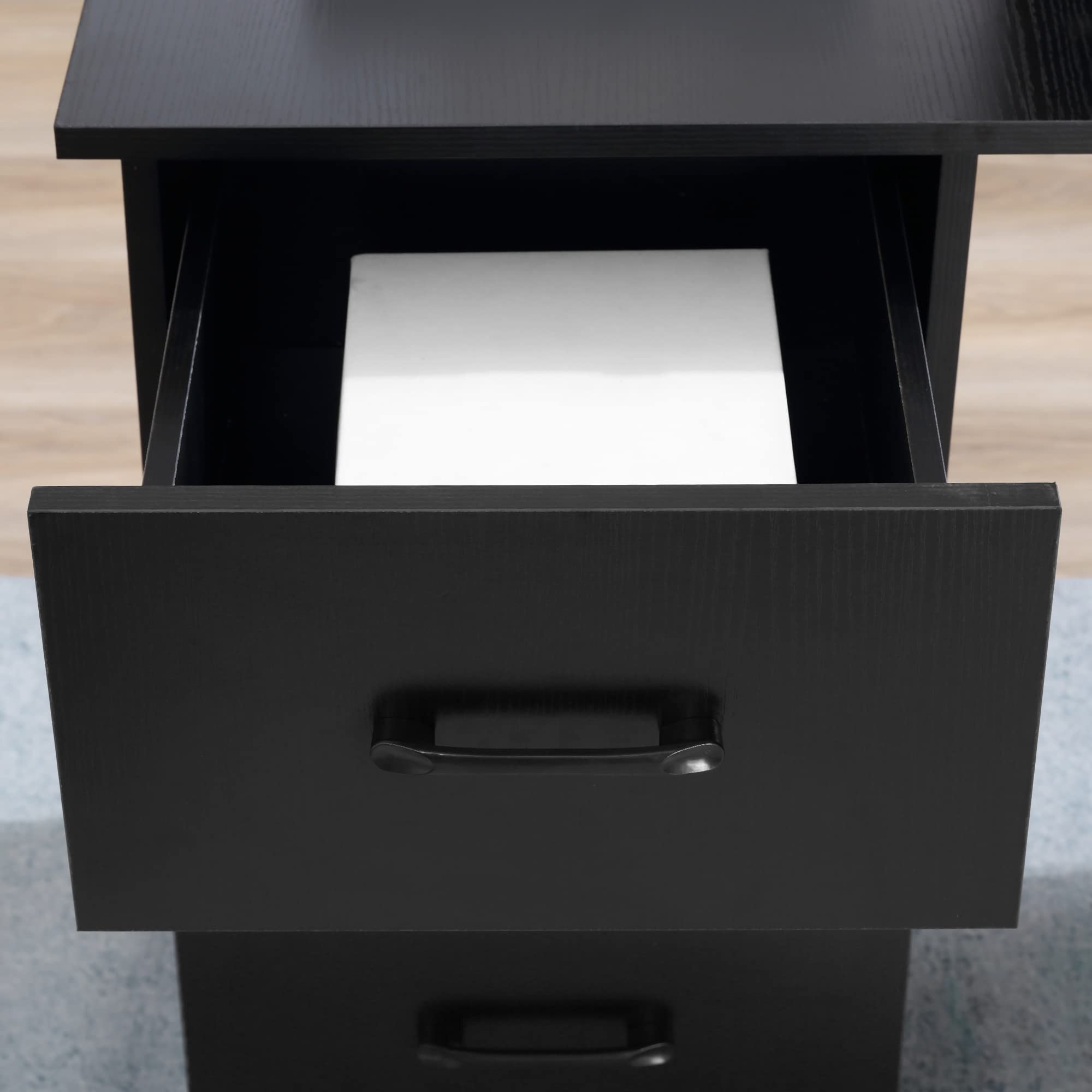 HOMCOM Computer Desk with Drawers and Shelves - Reversible Layout | 120 x 49 cm | Black 9