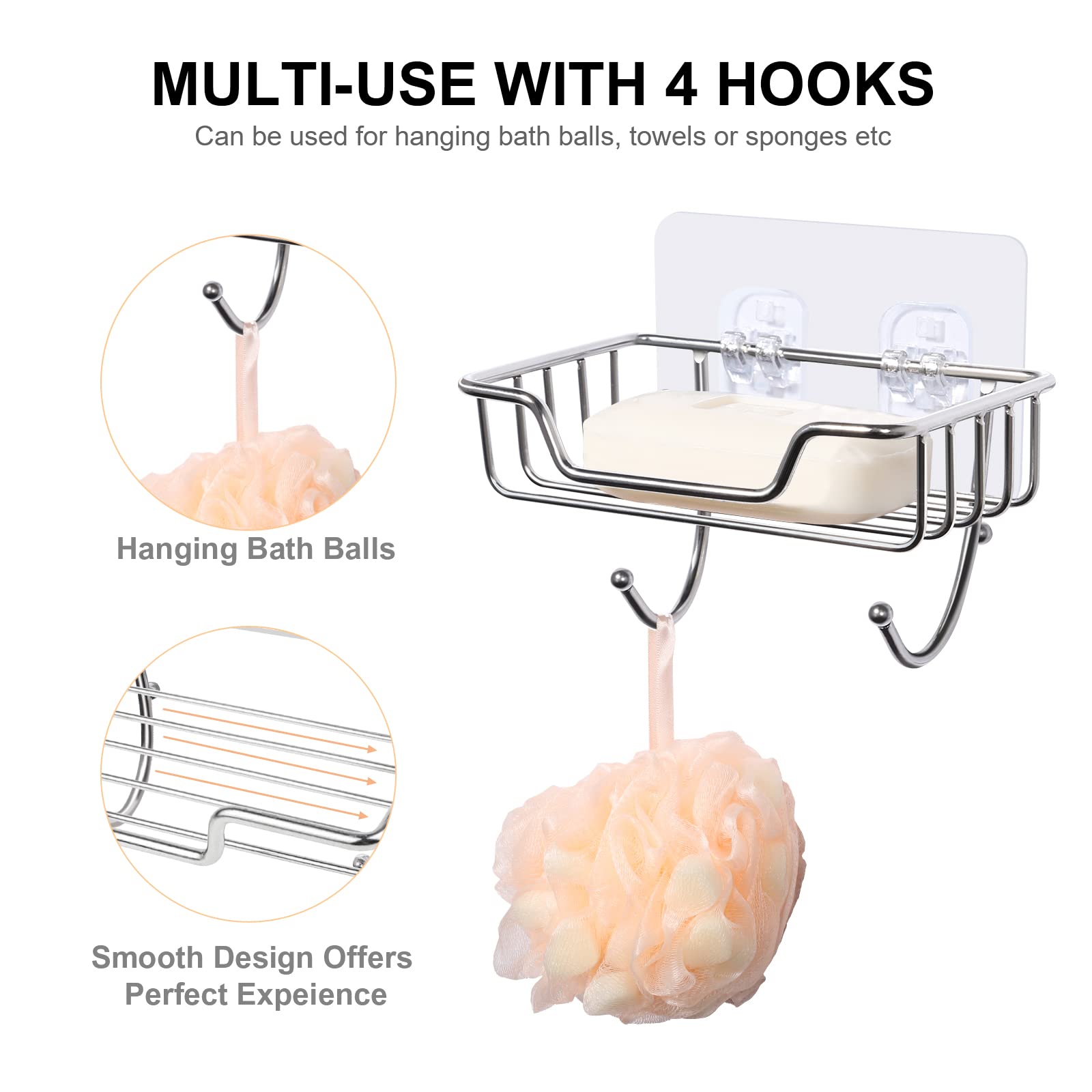Uten Stainless Steel Soap Dish Holder with Adhesive Hook for Shower Bathroom Kitchen | Rustproof