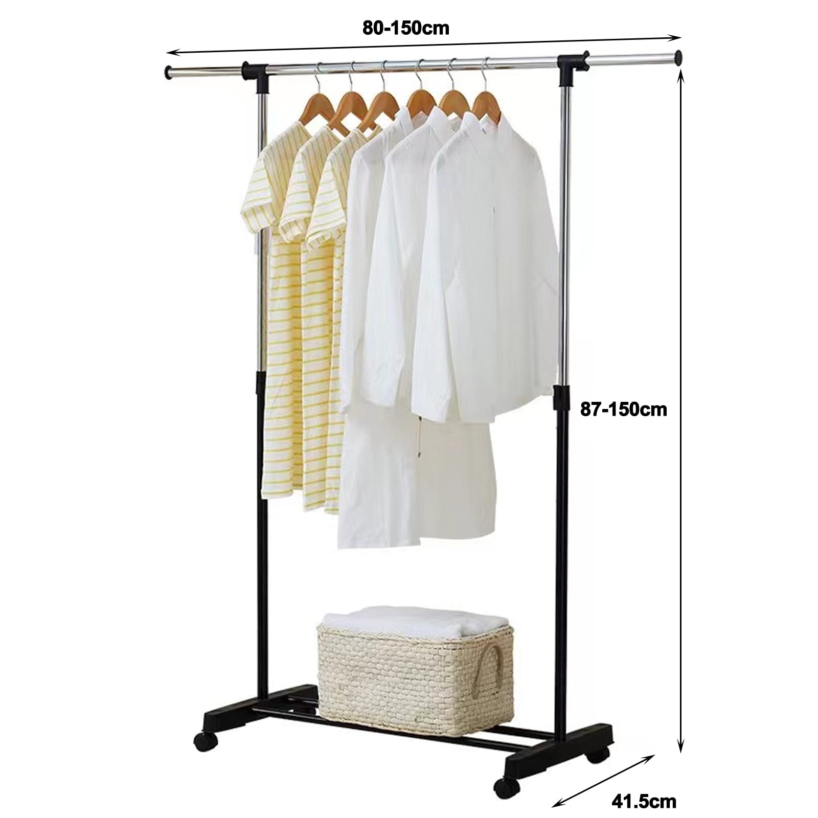 Vivo Technologies Adjustable Mobile Clothes Rail - 80cm-150cm Width | Alloy Steel | Portable 6