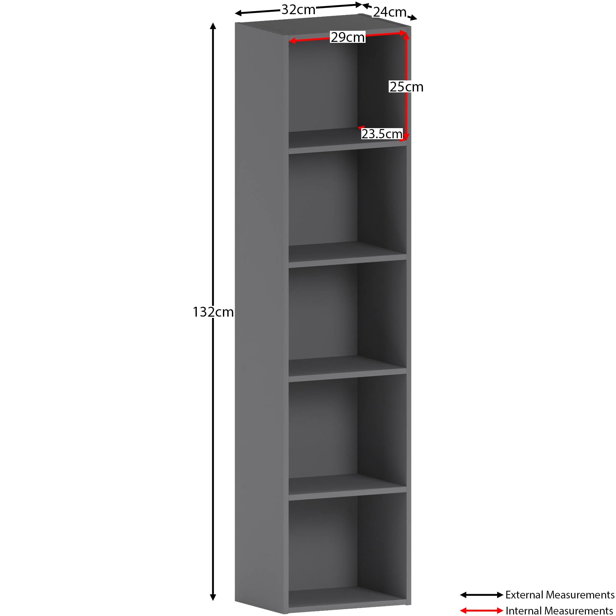 Vida Designs Oxford 5 Tier Cube Bookcase - Grey Wooden Shelving Unit | H 132 x W 32 x D 24 Cm 3