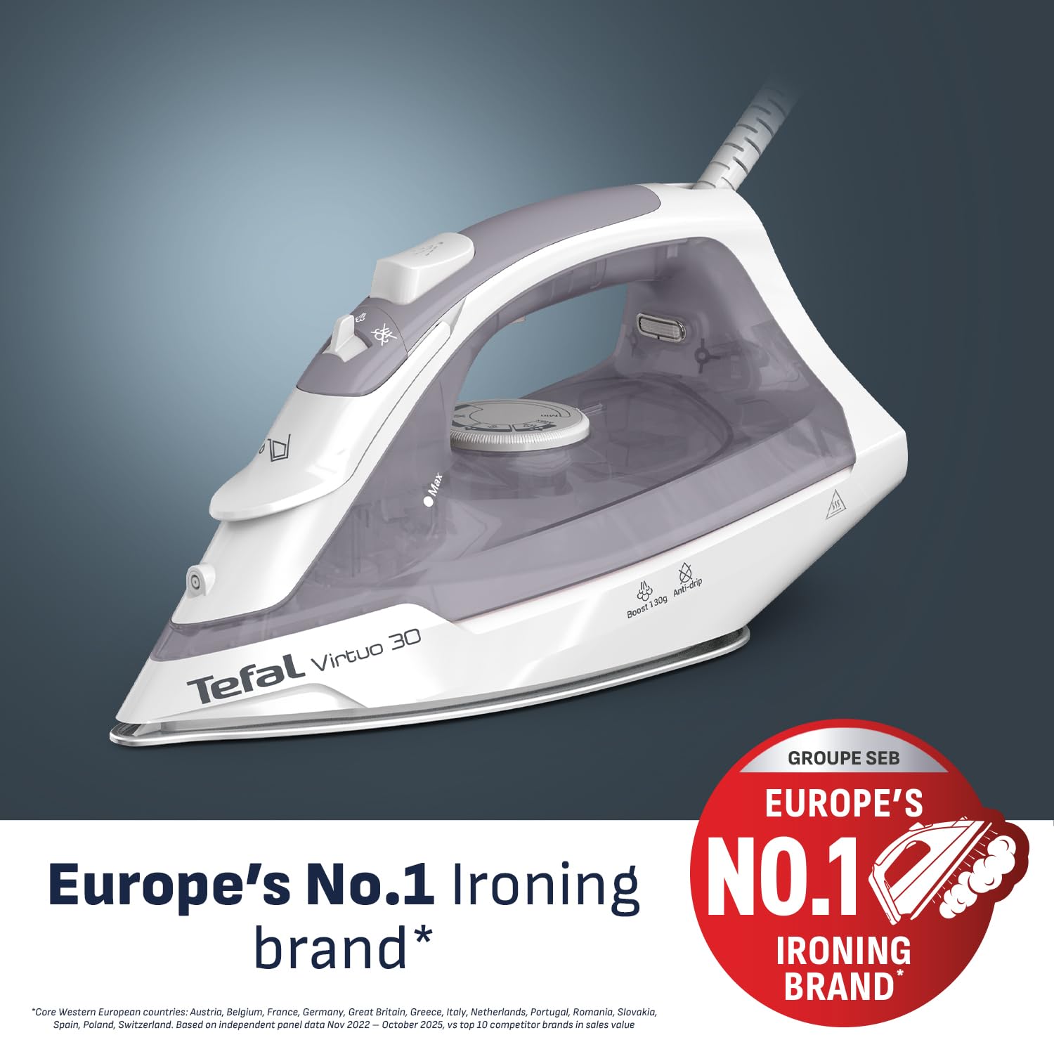 Tefal Virtuo 30 Steam Iron - 2000W Power | 130g Steam Boost | Ceramic Soleplate 2