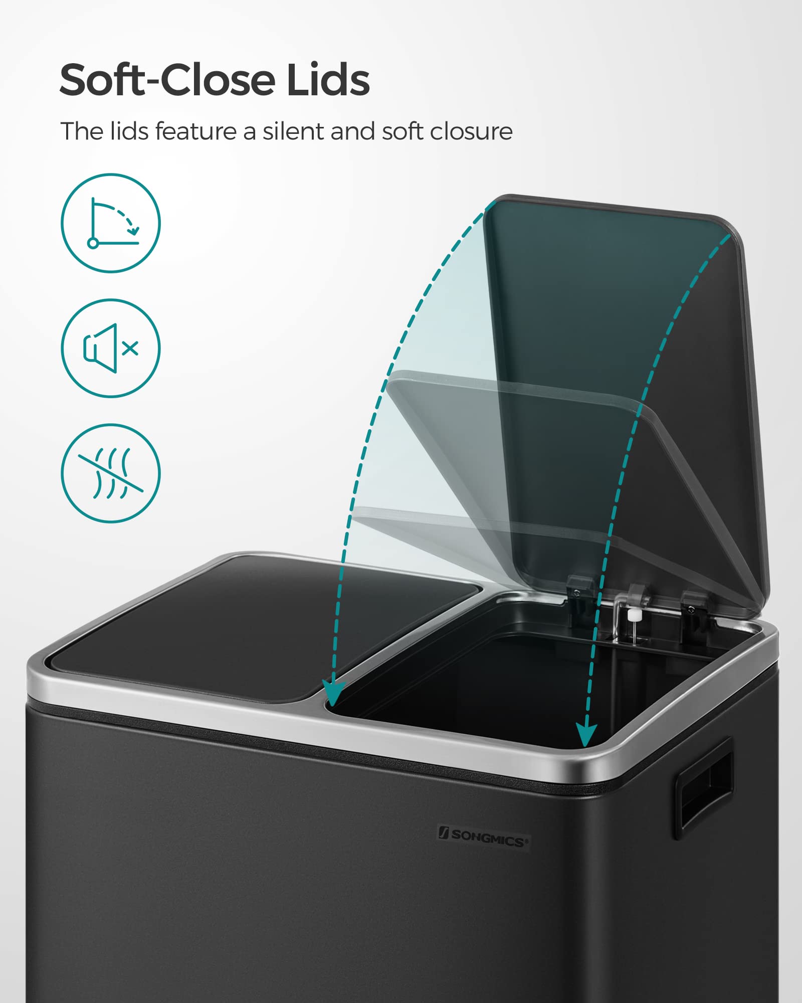 SONGMICS Dual Rubbish Bin - 2 Compartment Recycling Bin with Pedals | 2 x 15 L | Black 6