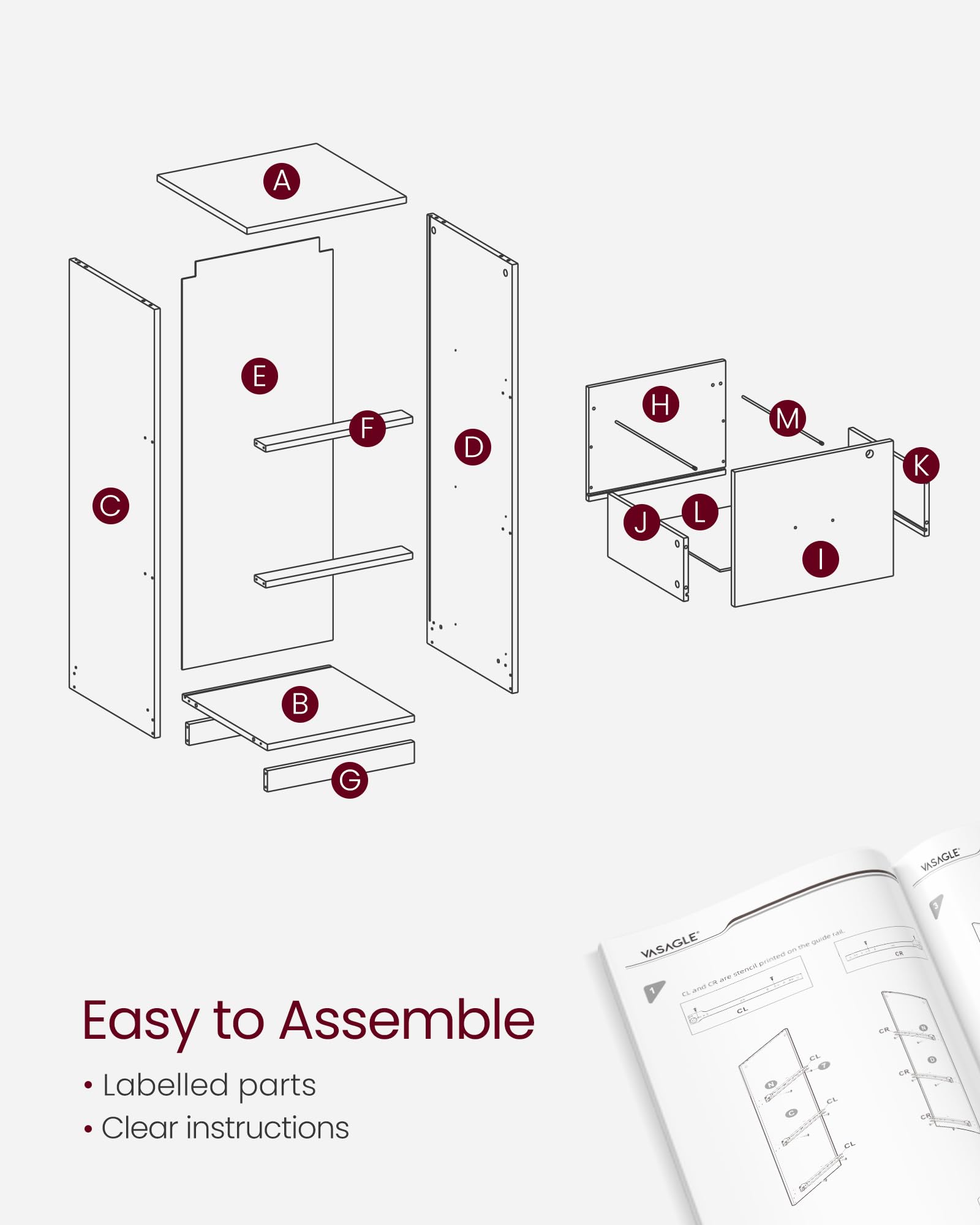 VASAGLE File Cabinet, Filing Cabinet for Home Office, Printer Stand, with 3 Lockable Drawers, Adjustable Hanging Rails, for A4 and Letter-Size Files, Cloud White OFC055W14 4