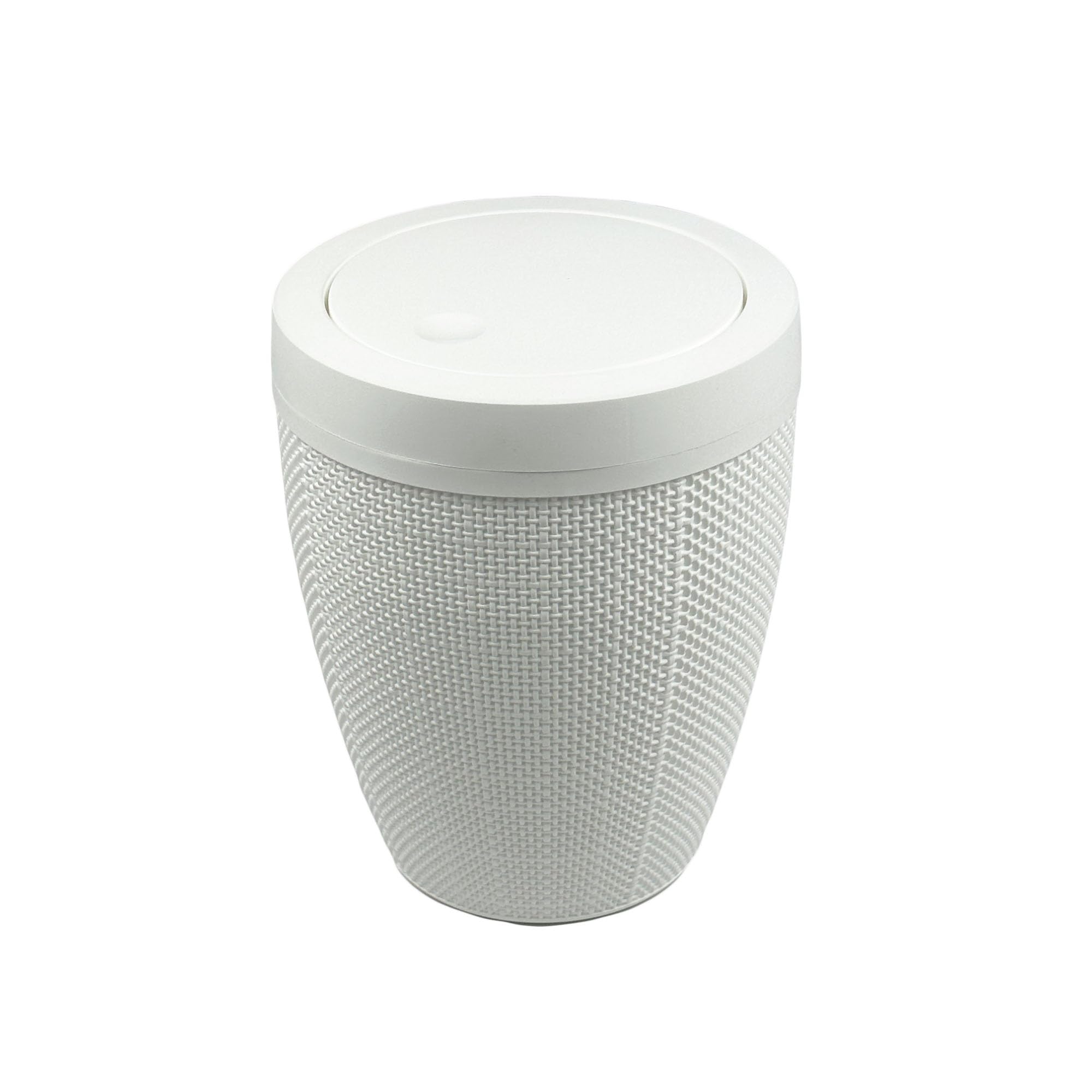 Addis Faux Hessian Round Swing Lid Bathroom Bin | 5 Litre Capacity | White Plastic 1