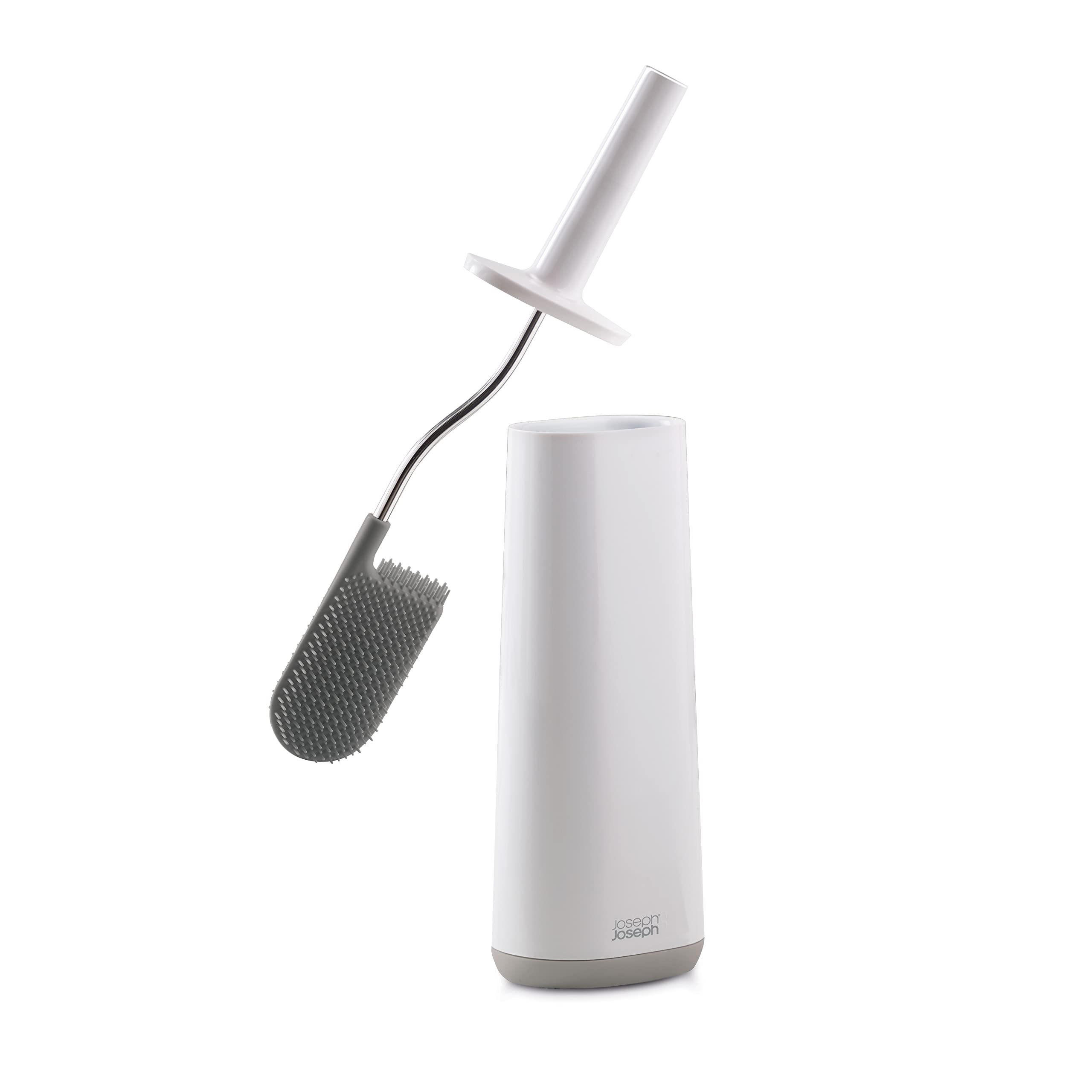 Joseph Joseph Flex Toilet Brush and Holder Set - Flexible D-Shaped Head | Anti-Drip | White/Grey 1