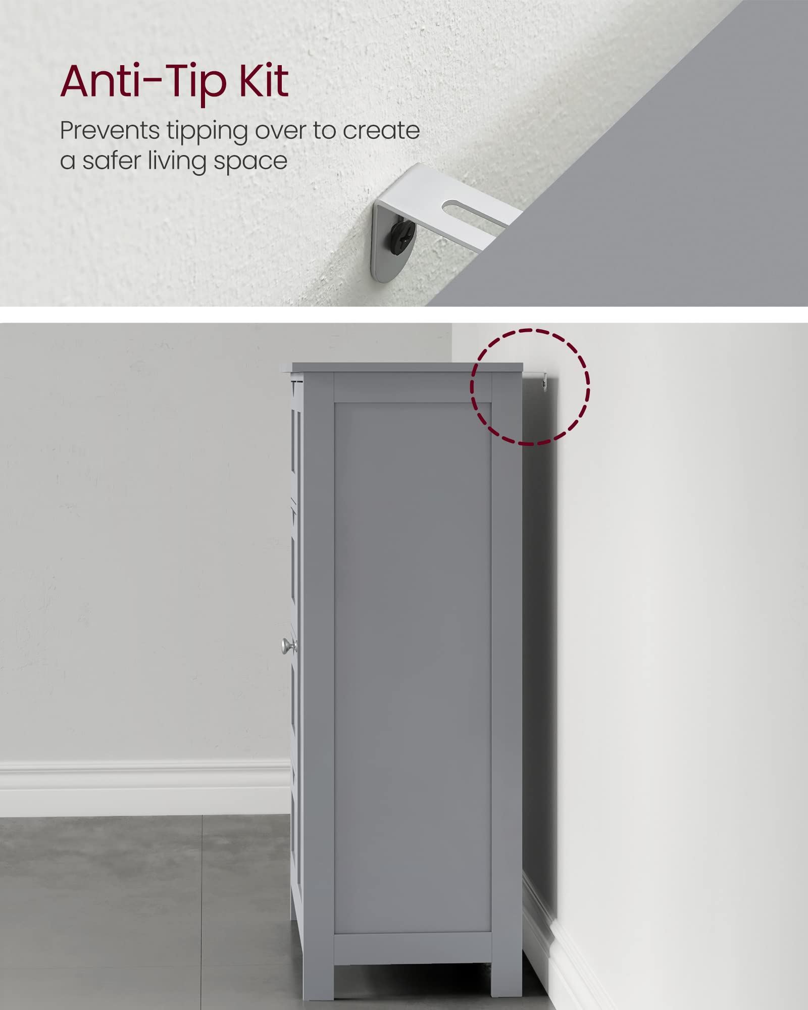 VASAGLE Bathroom Floor Storage Cabinet with 4 Drawers | Dove Grey | 30 x 55 x 82 cm 7