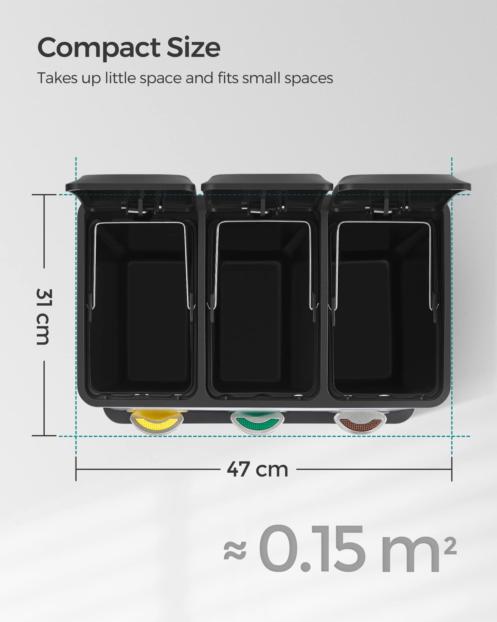 SONGMICS LTB24GS Triple Waste Bin - 3 x 8L Capacity | Foot Pedal Operated | Steel 5