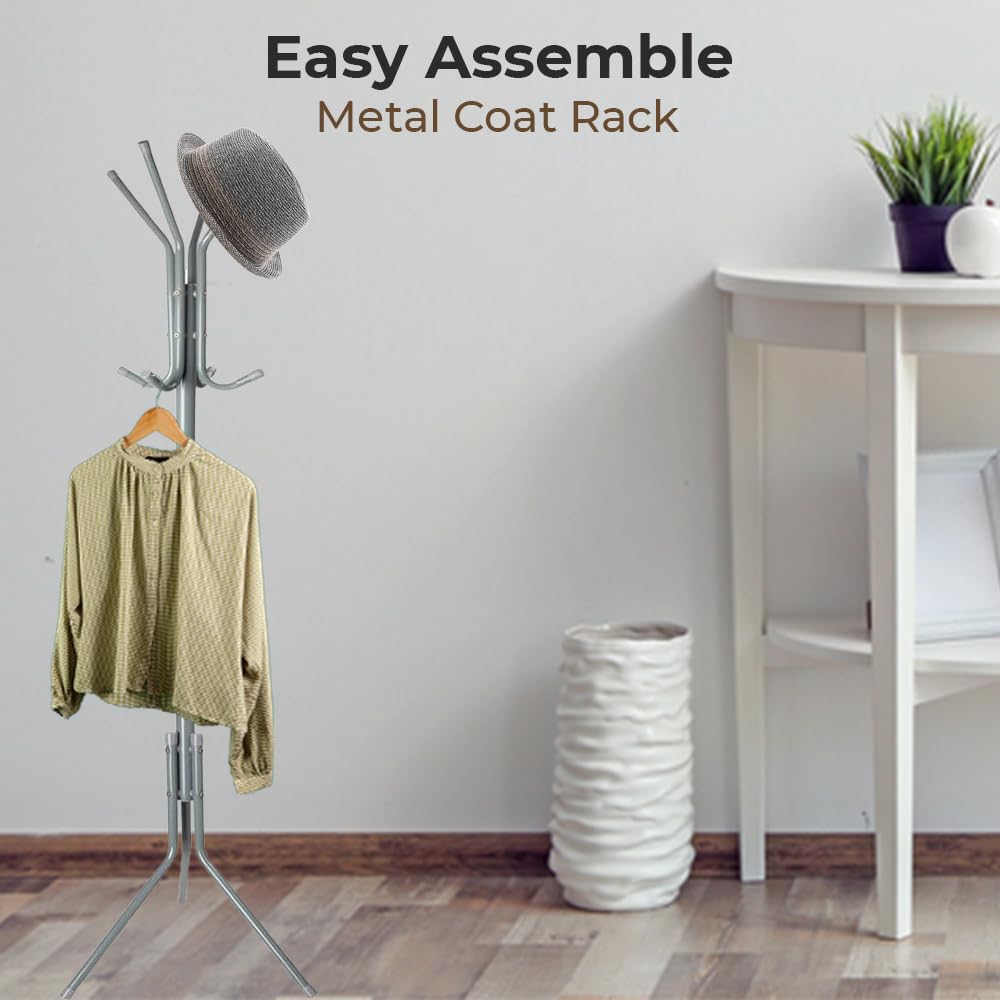 1ABOVE Metal Coat Rack - 12 Hooks Freestanding Clothes Tree | 67 Inches Height | Grey 7