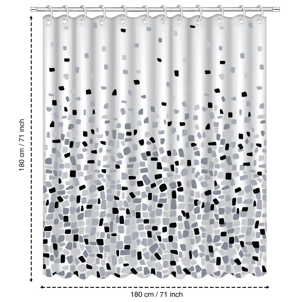 ANSIO Shower Curtain - Mosaic Black Design | 180cm x 180cm | Mildew Resistant Polyester 3