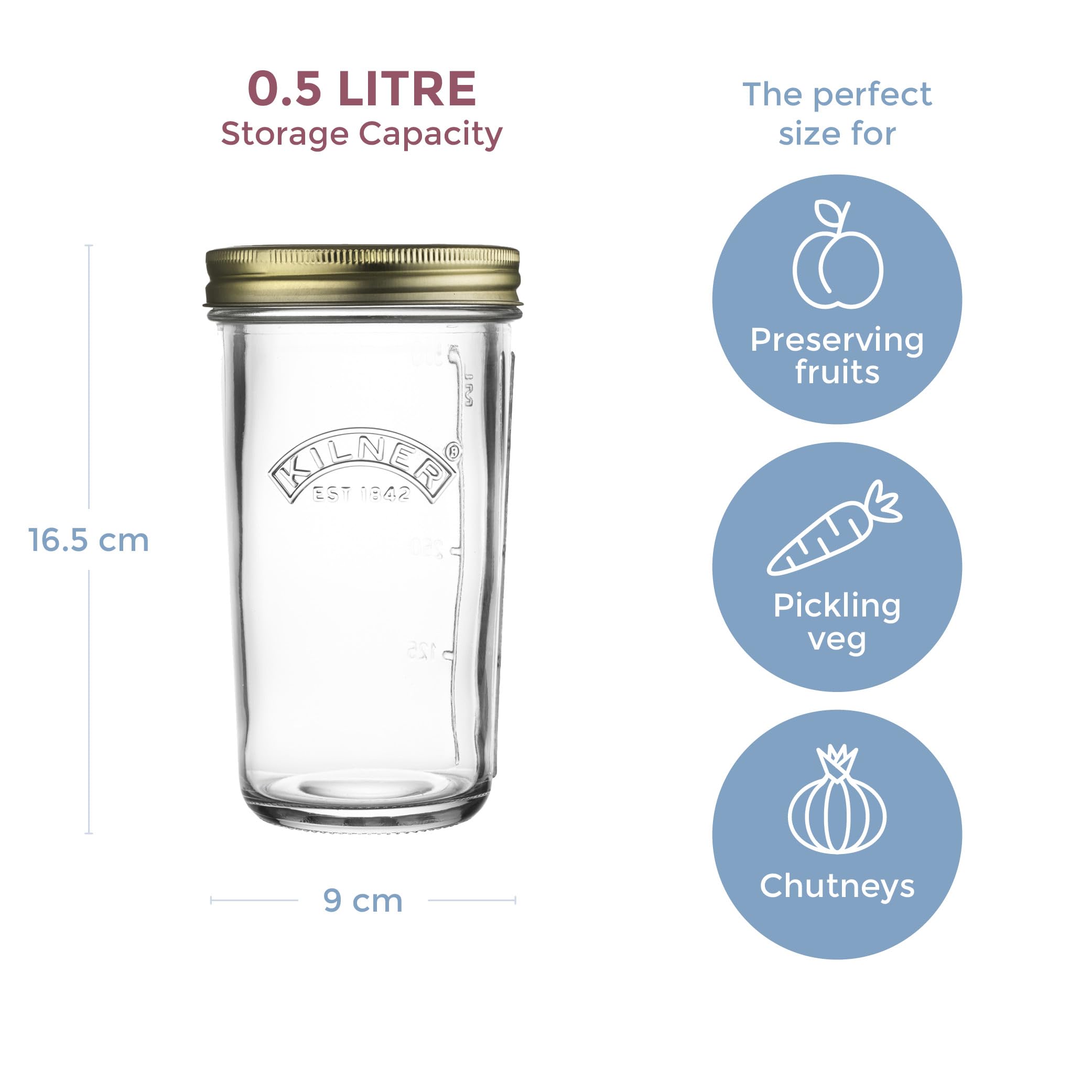 Kilner Wide Mouth Preserve Jar - 0.5L (500ml) Glass Storage Jar with Vacuum Seal 3