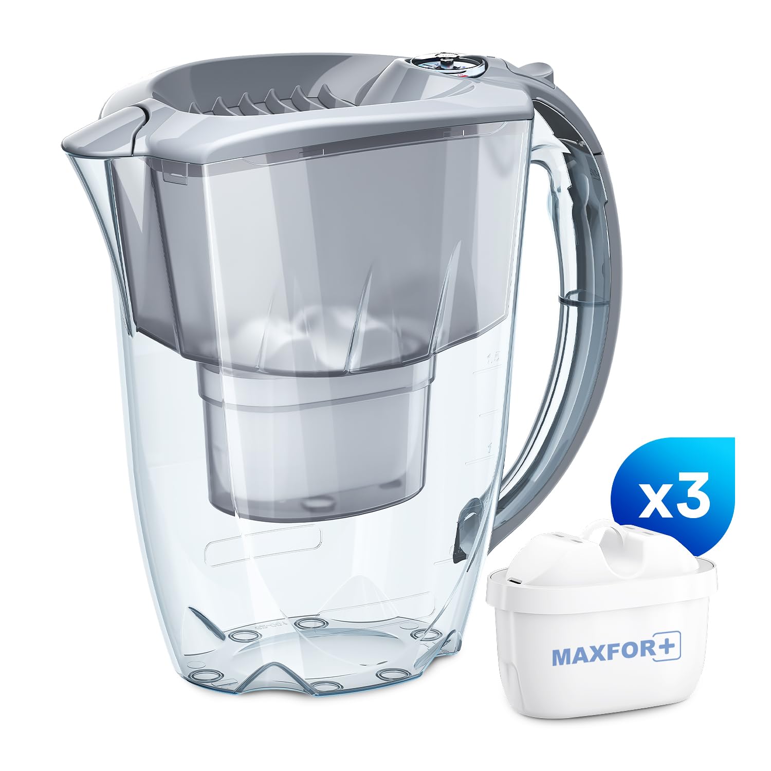 AQUAPHOR Amethyst Water Filter Jug - 2.8L Capacity | Includes 3 x MAXFOR+ 200L Cartridges | Grey 2
