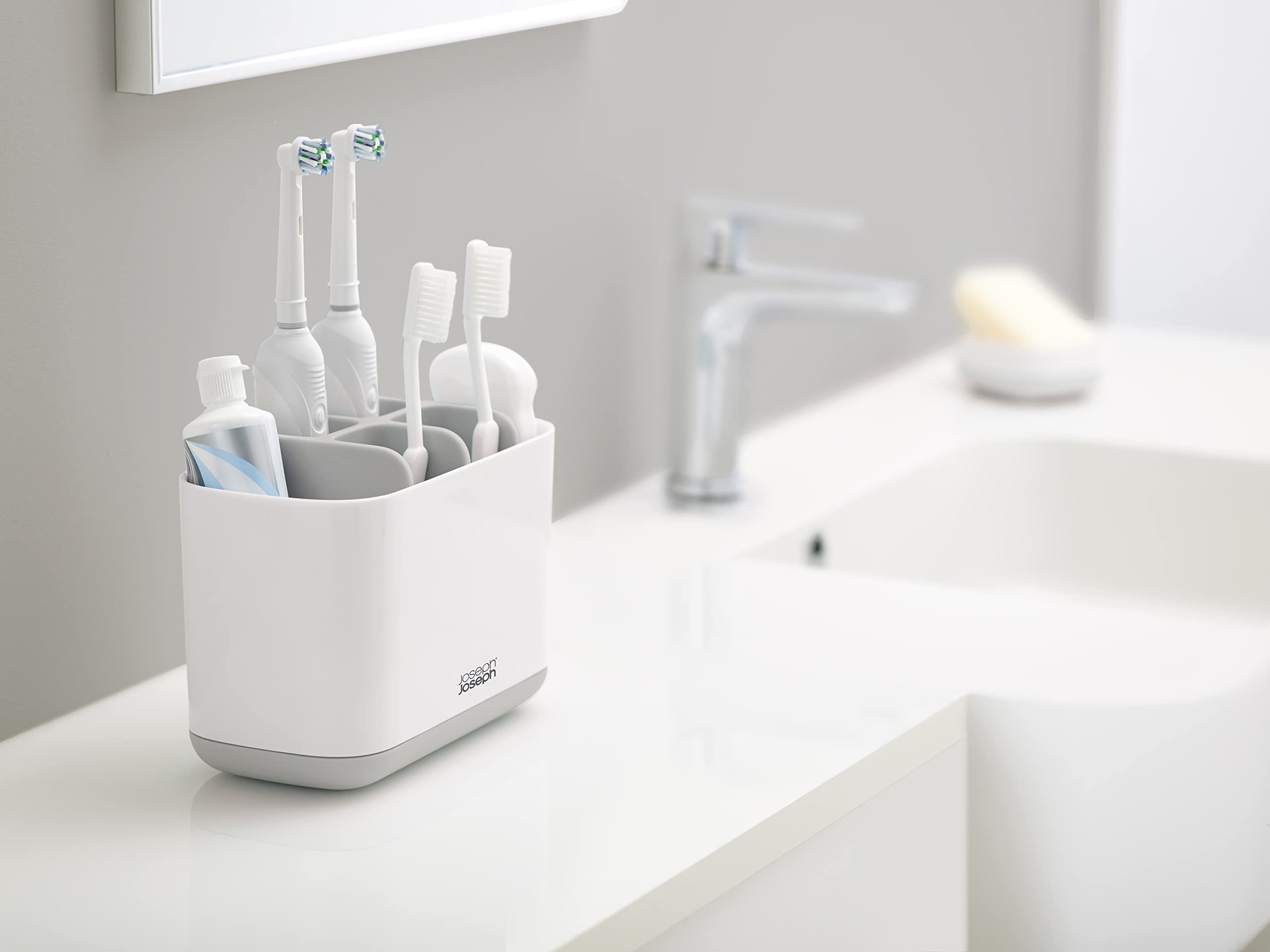 Joseph Joseph Easy-Store Large Toothbrush Holder Caddy - Versatile Bathroom Storage | Grey/White 6