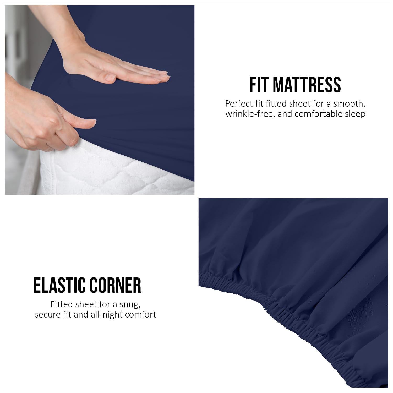 Super Dreamer 100% Polyester Fitted Sheet - Single Bed (91 x 190cm) | Navy | Snug Fit 5