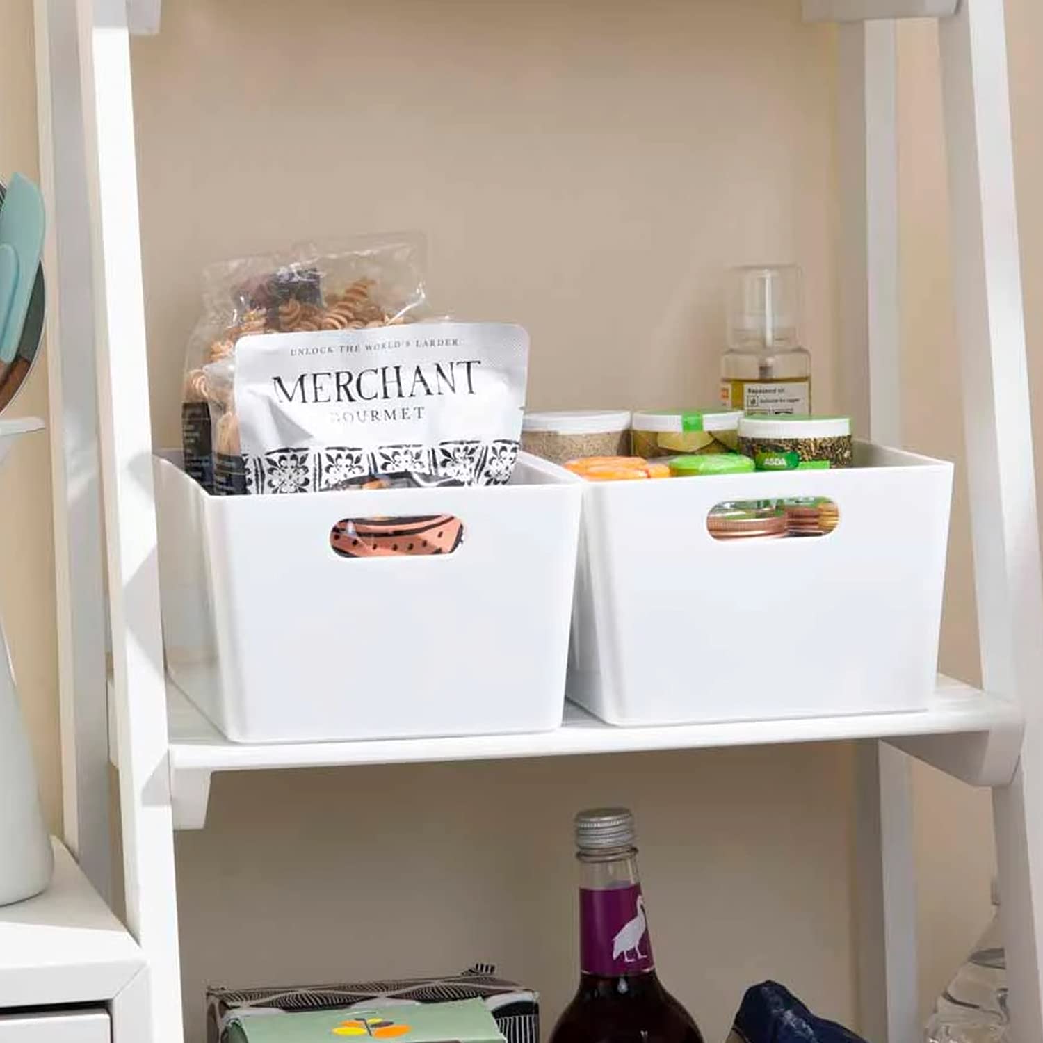 Niftii Plastic Shelf Baskets - 5 Pack Storage Bins with Handles | 3.9L Capacity | White 7