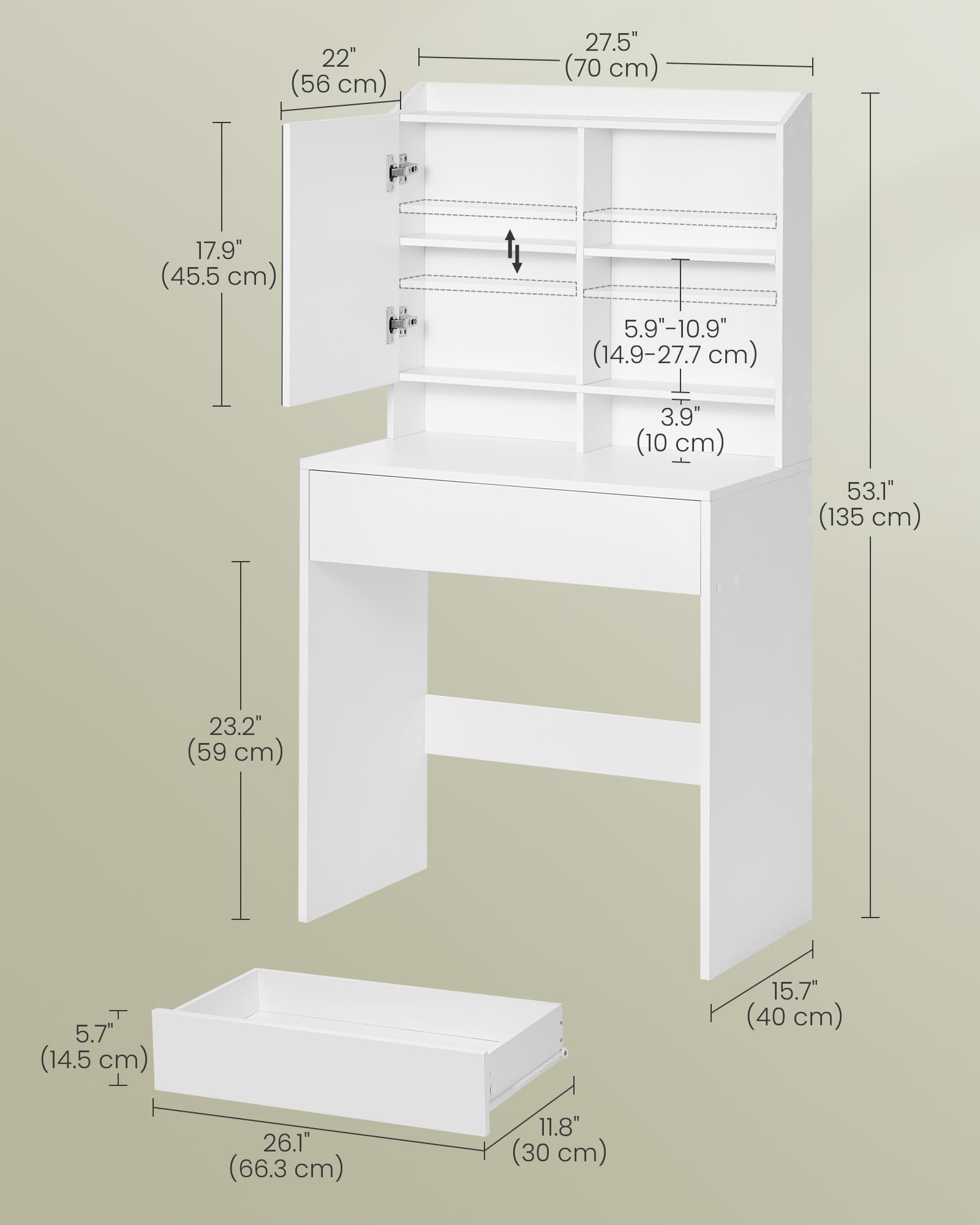 VASAGLE KAILYN Collection Dressing Table with Mirror | White | 40x70x136 cm 3