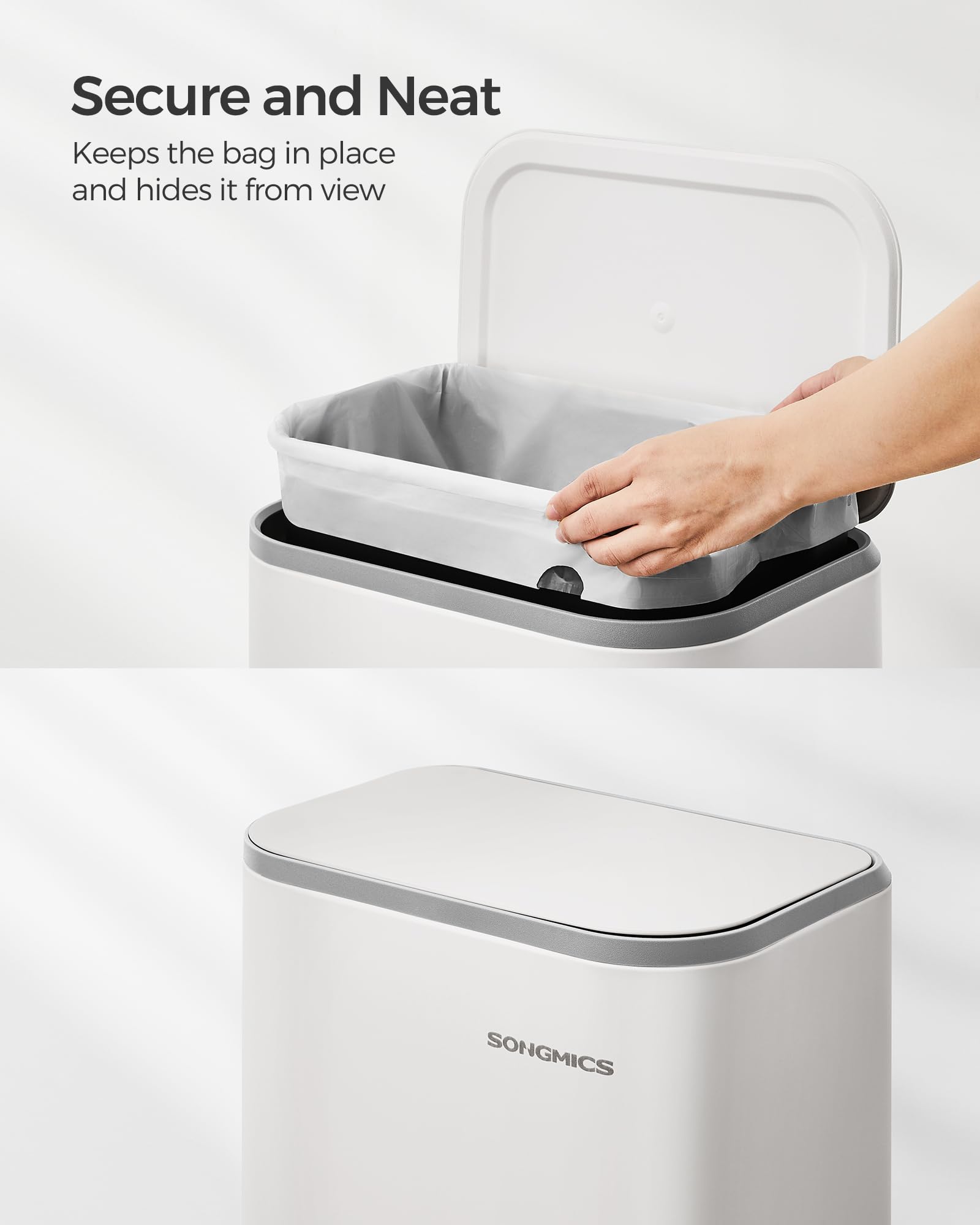 SONGMICS 20L Kitchen Pedal Bin - Soft-Close Lid, Cloud White Steel Trash Bin 8