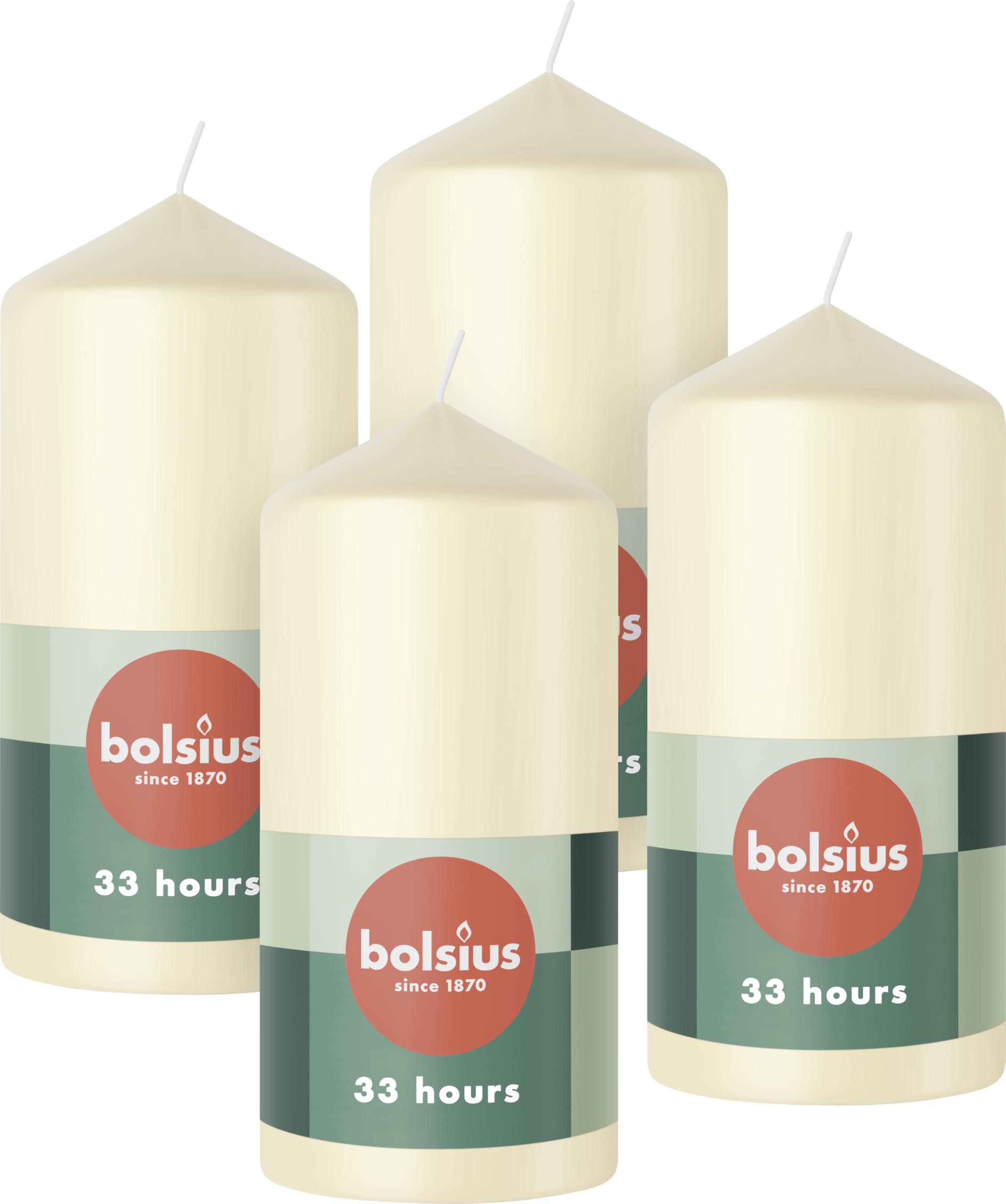 BOLSIUS Pillar Candles - Ivory Unscented | 12 x 6 cm | 33 Hour Burn Time | 4-Pack