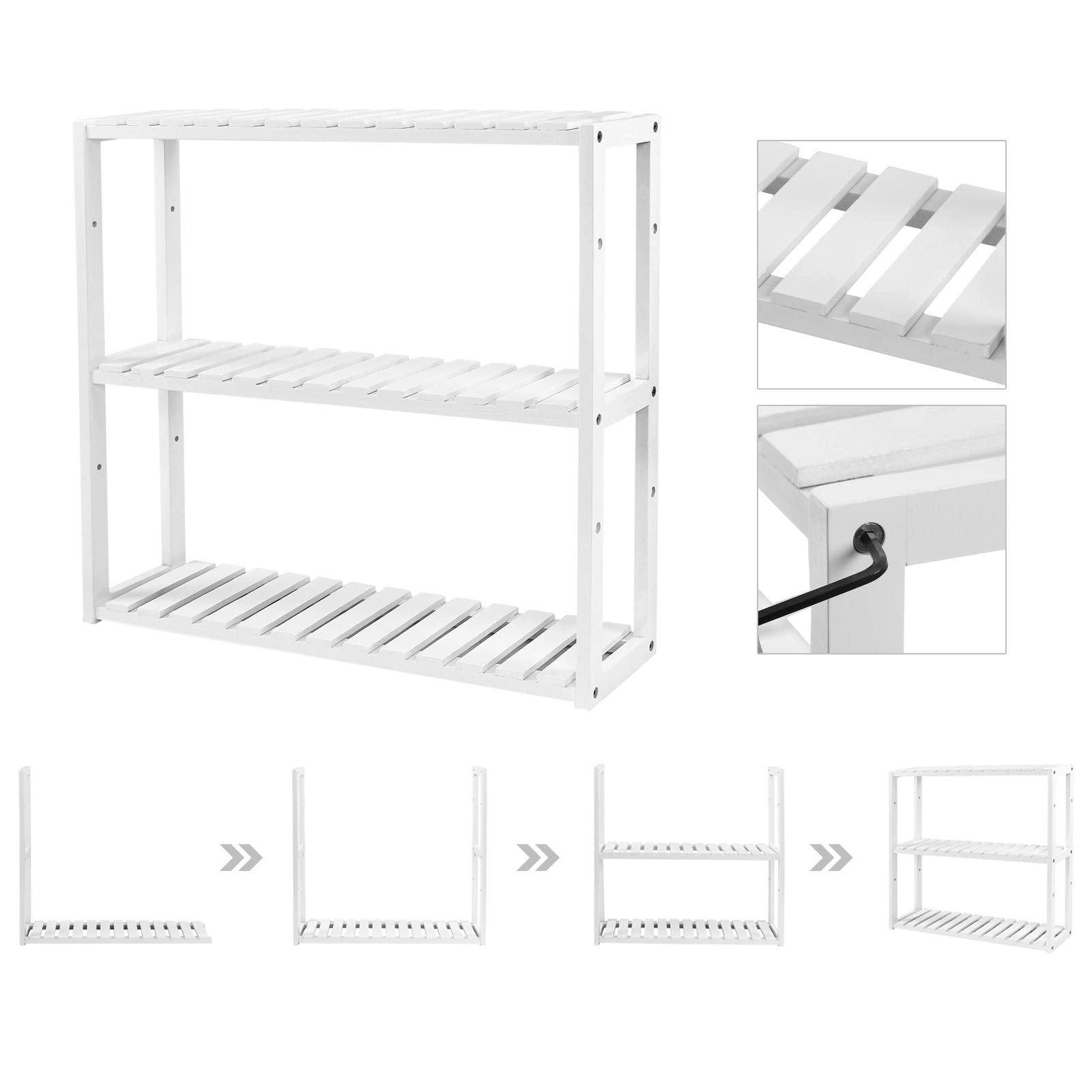 SONGMICS BCB13W Bamboo Shelf - 3 Tier, Height Adjustable | 60 x 15 x 54 cm | Bianco 5