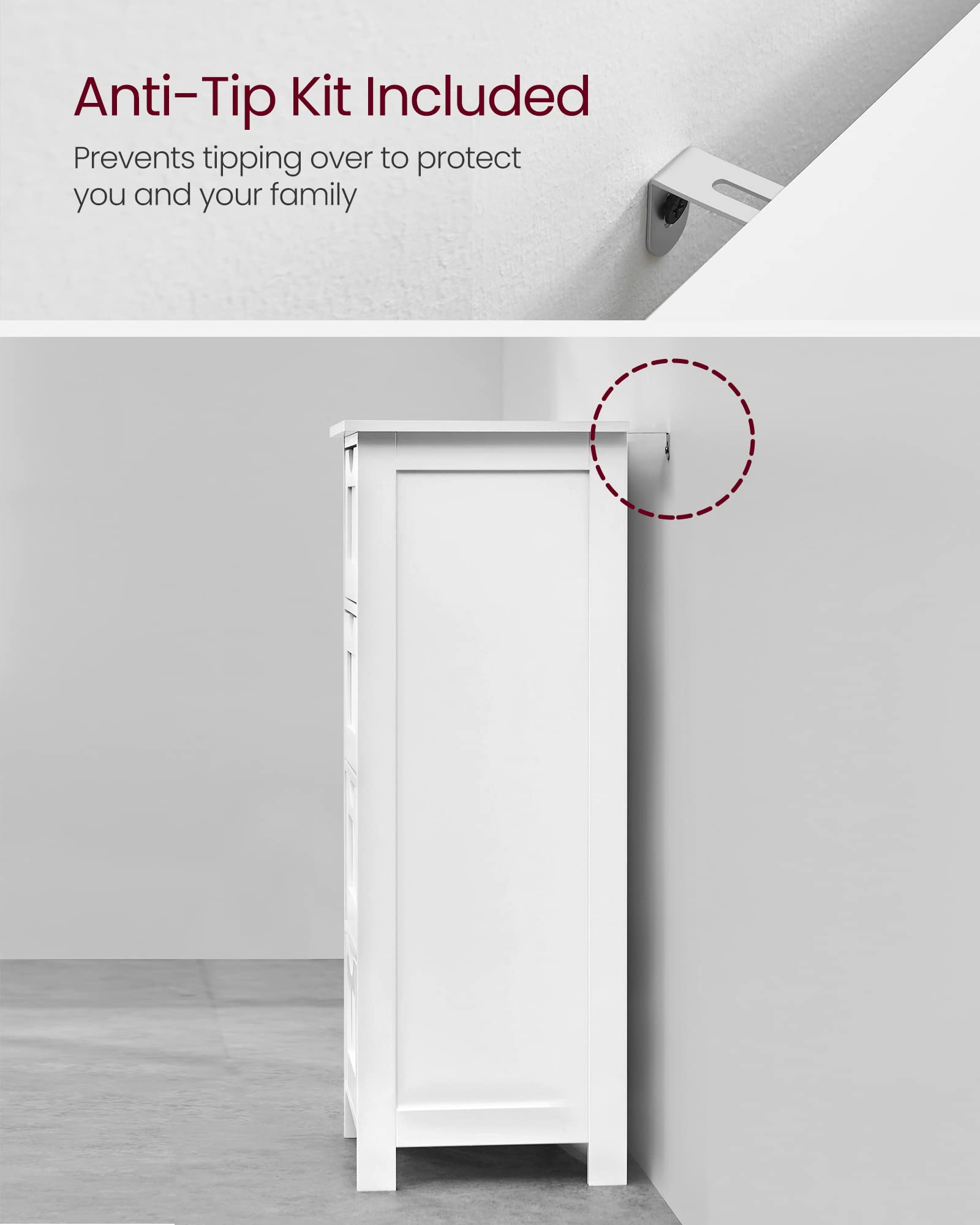 VASAGLE Bathroom Floor Storage Cabinet - 4 Drawers, Modern Style, White | 30 x 30 x 82 cm 6