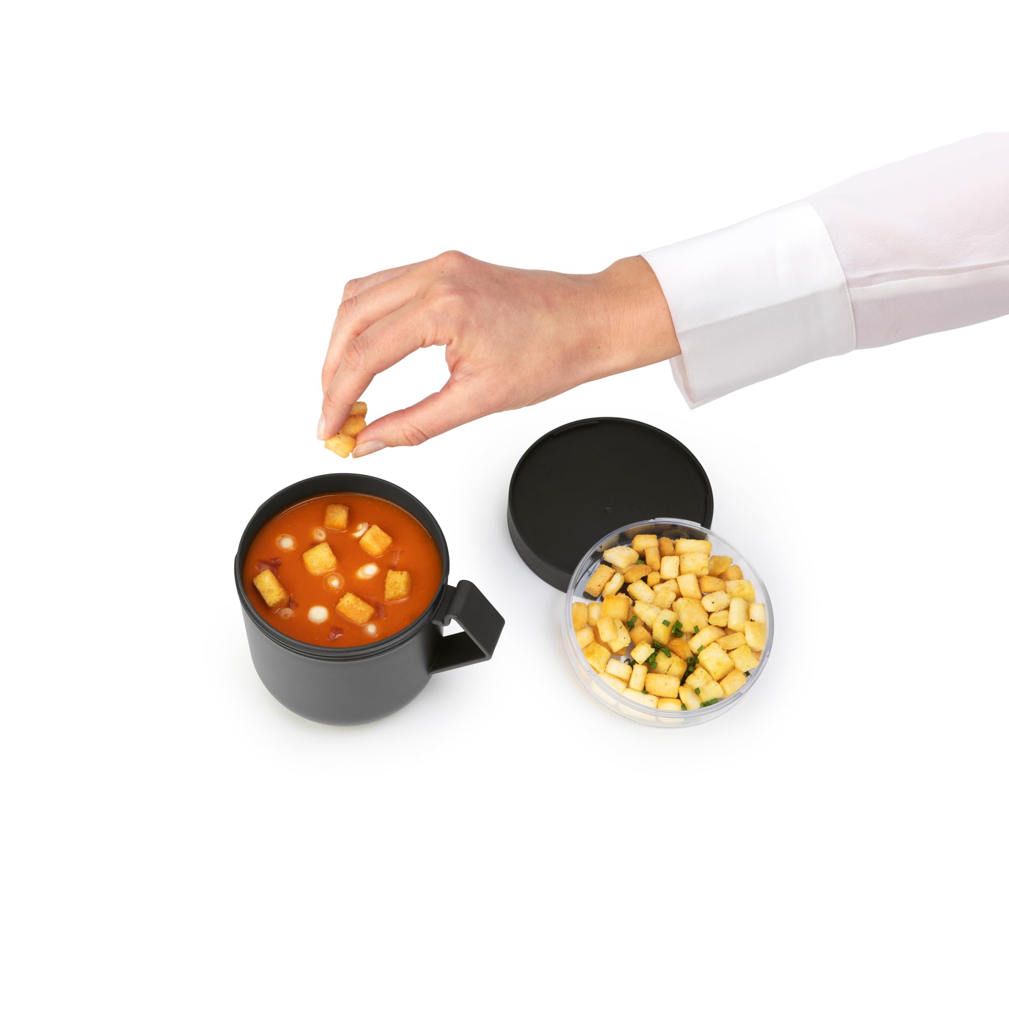 Brabantia Make & Take Soup Mug - 0.6L Capacity, Leakproof, with 180ml Toppings Container | Dark Grey 3