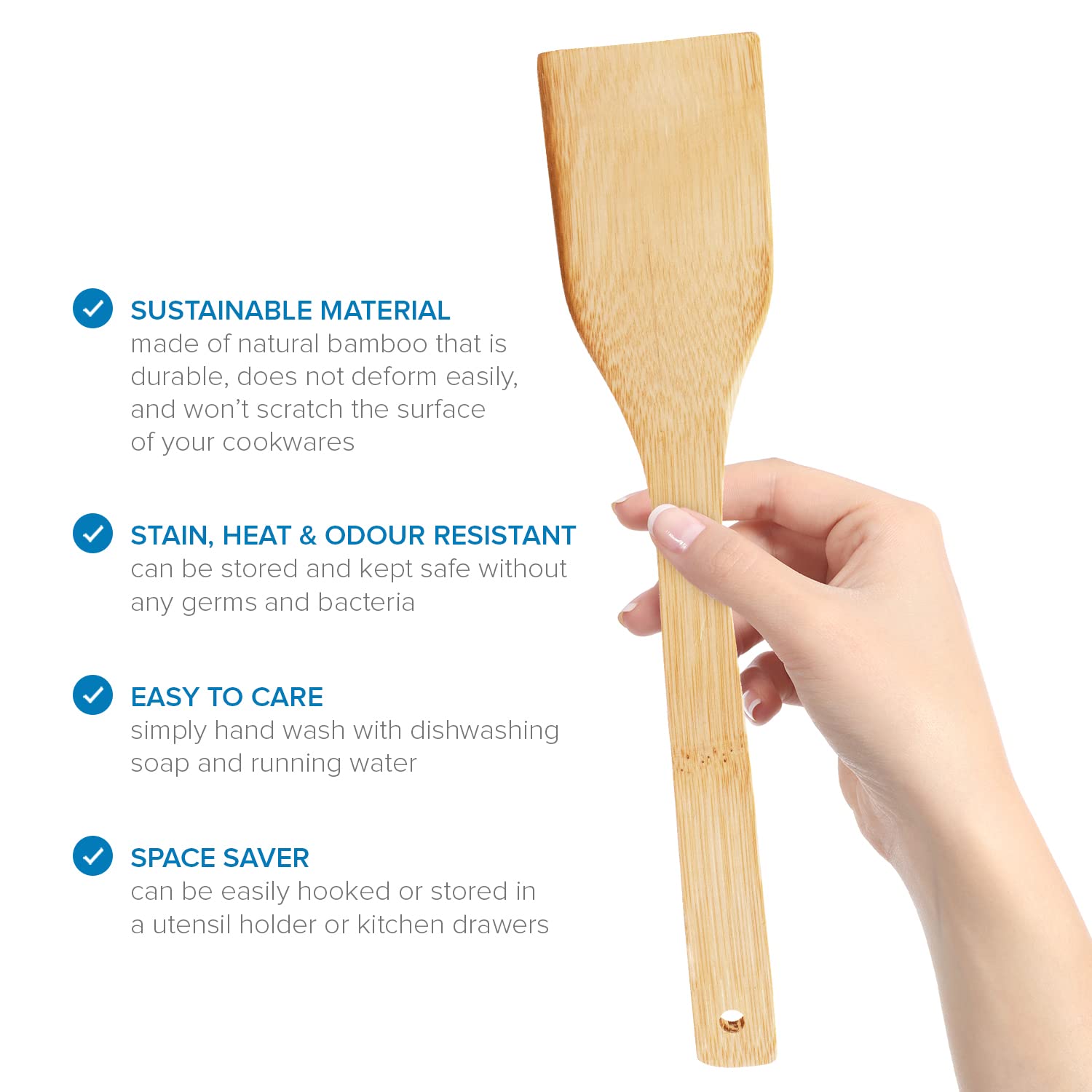 joeji's Kitchen Set of 4 Bamboo Wooden Cooking Spoons & Spatulas | Eco-Friendly | Dishwasher Safe 4