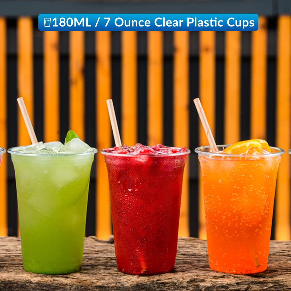 1ABOVE 100 Pack Clear Plastic Disposable Drink Cups - 180ml (7oz) | Lightweight | Includes Lids 4