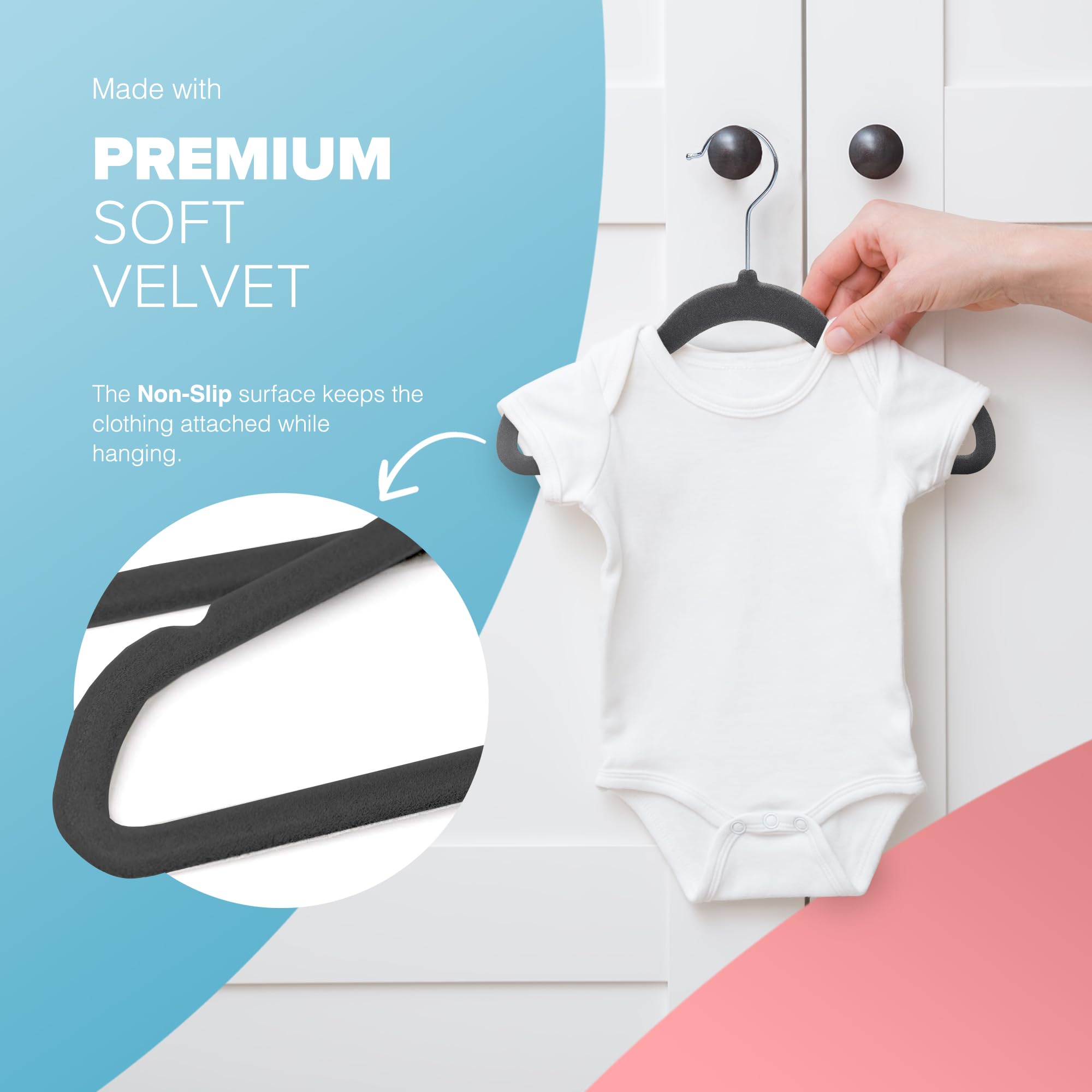kidoola 20 Count Velvet Baby Hangers - Anti-Slip & Space-Saving for Newborn to 24 Months 3