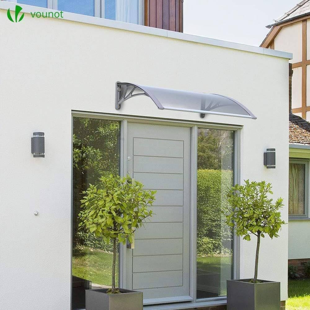 VOUNOT Outdoor Door Canopy Awning - Polycarbonate Shelter for Front Door, Porch | 100 x 80 cm Grey 2