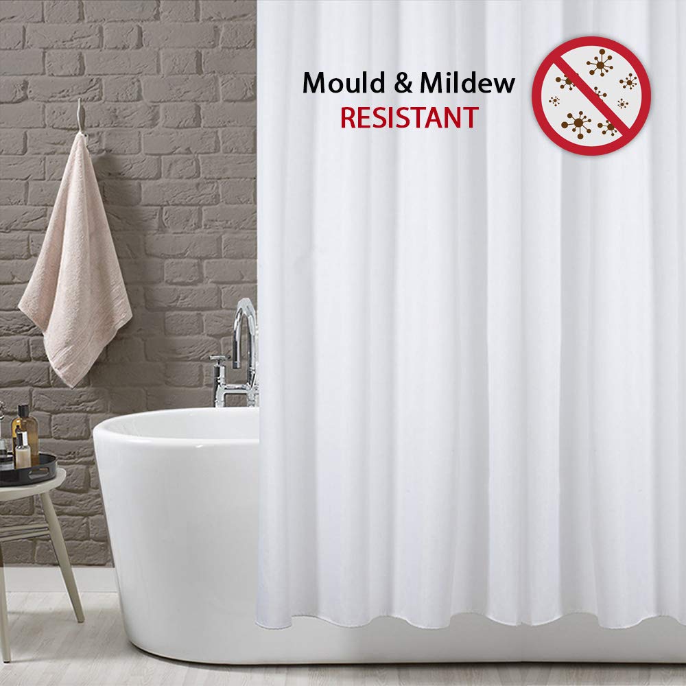 ANSIO Premium Polyester Shower Curtain - Solid White | Mould & Mildew Resistant | 180cm x 200cm