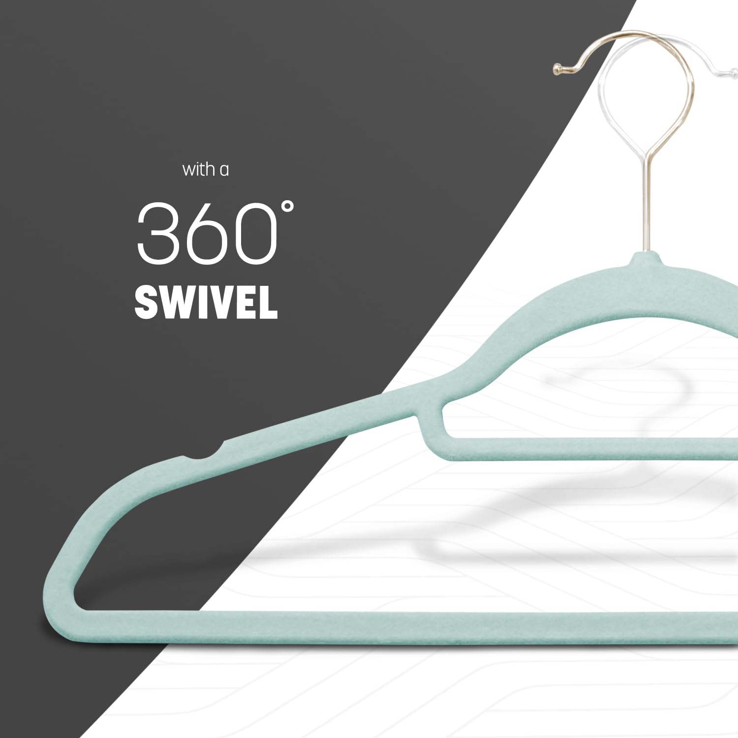 KEPLIN Velvet Non-Slip Hangers - 20 Pack with Tie Bar & 360° Swivel Hooks | Mint Green 5
