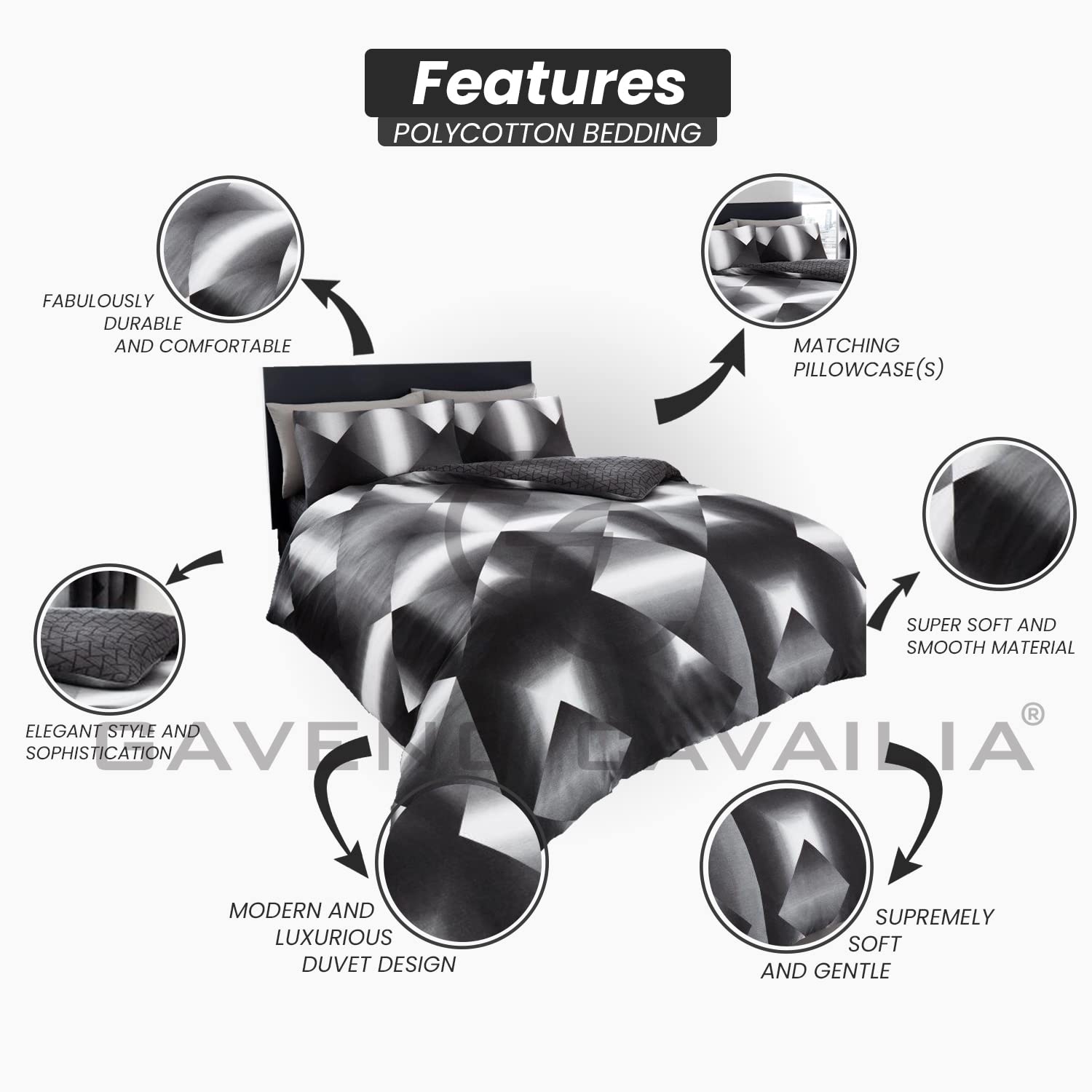 GC GAVENO CAVAILIA Printed Reversible Duvet Cover Set - 3D Triangle | Polycotton | Double 2