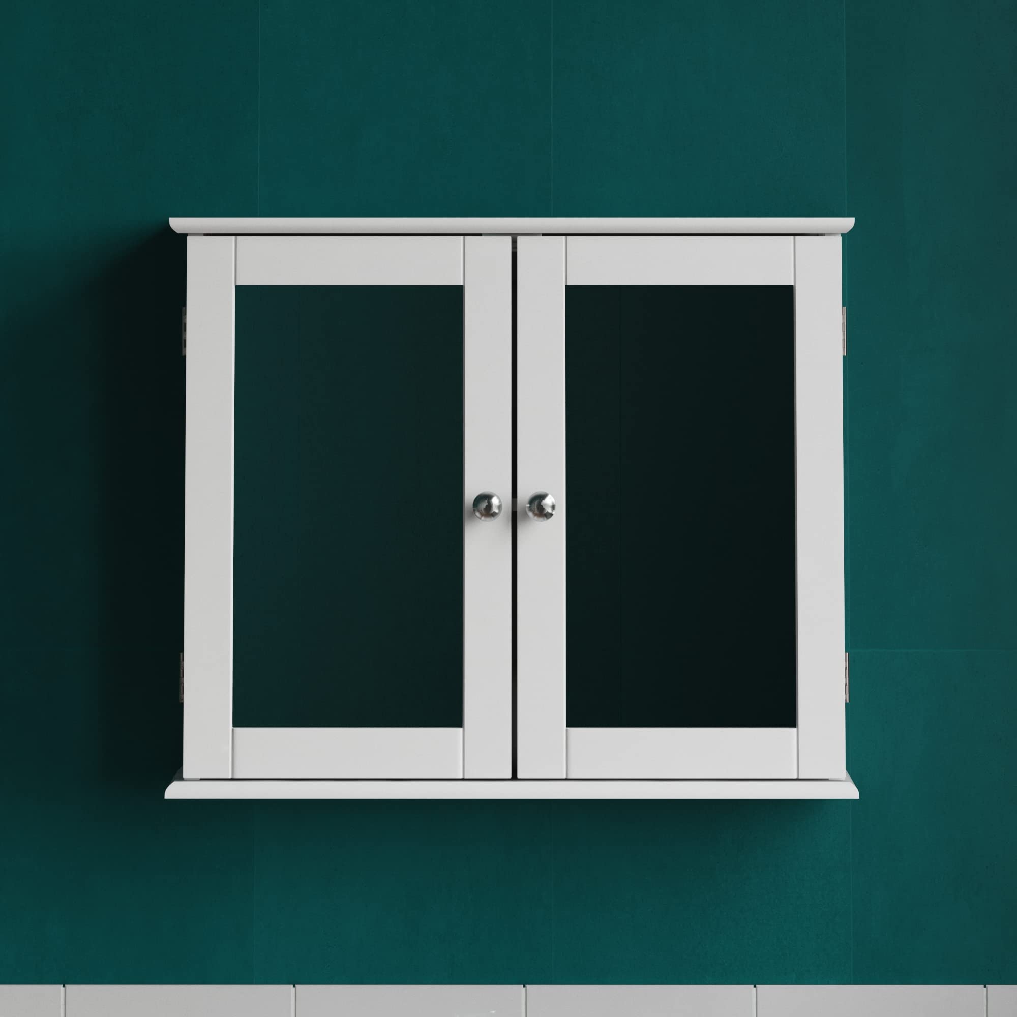 Bath Vida Priano Double Door Mirrored Wall Cabinet Storage Cupboard | White | H 47 x W 57 x D 18 cm 3