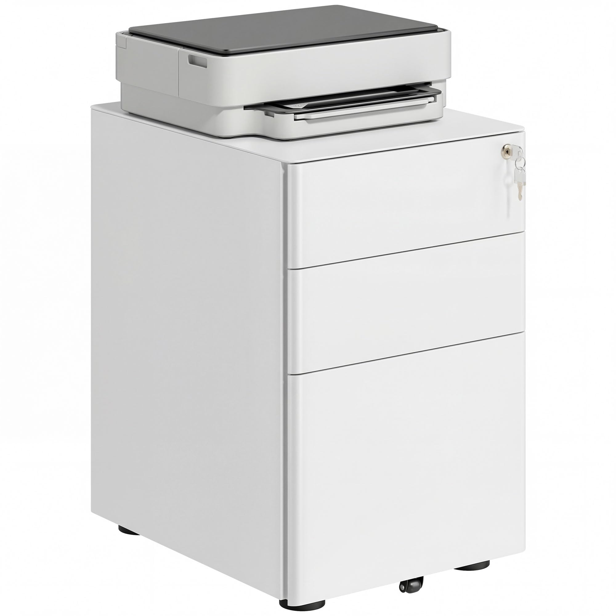 Vinsetto 3-Drawer Mobile File Cabinet - Steel, Lockable, A4/Legal/Letter Support | White