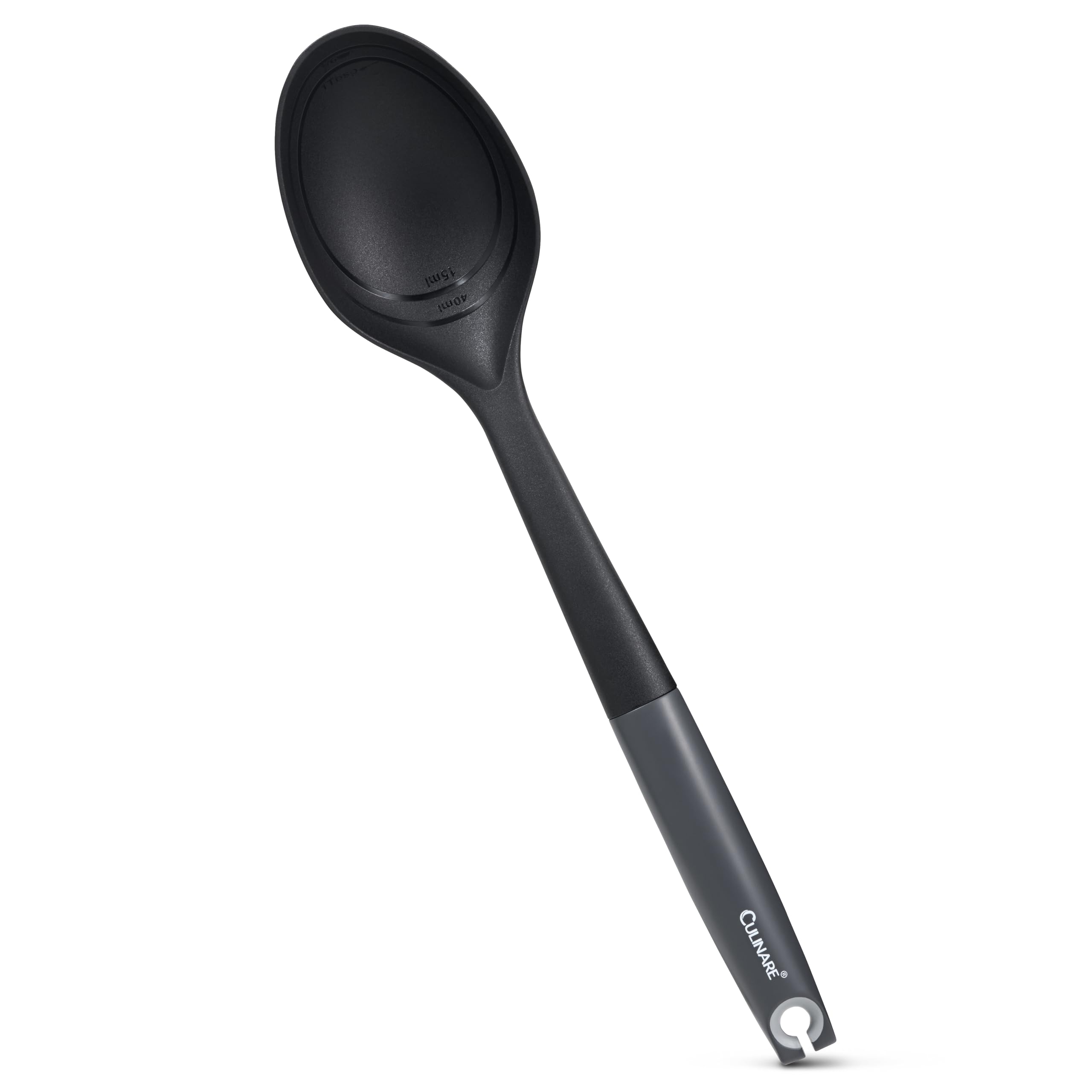 CULINARE Cooking Spoon - Built-in 15ml/40ml Measurement | Non-Stick Safe Plastic Grey