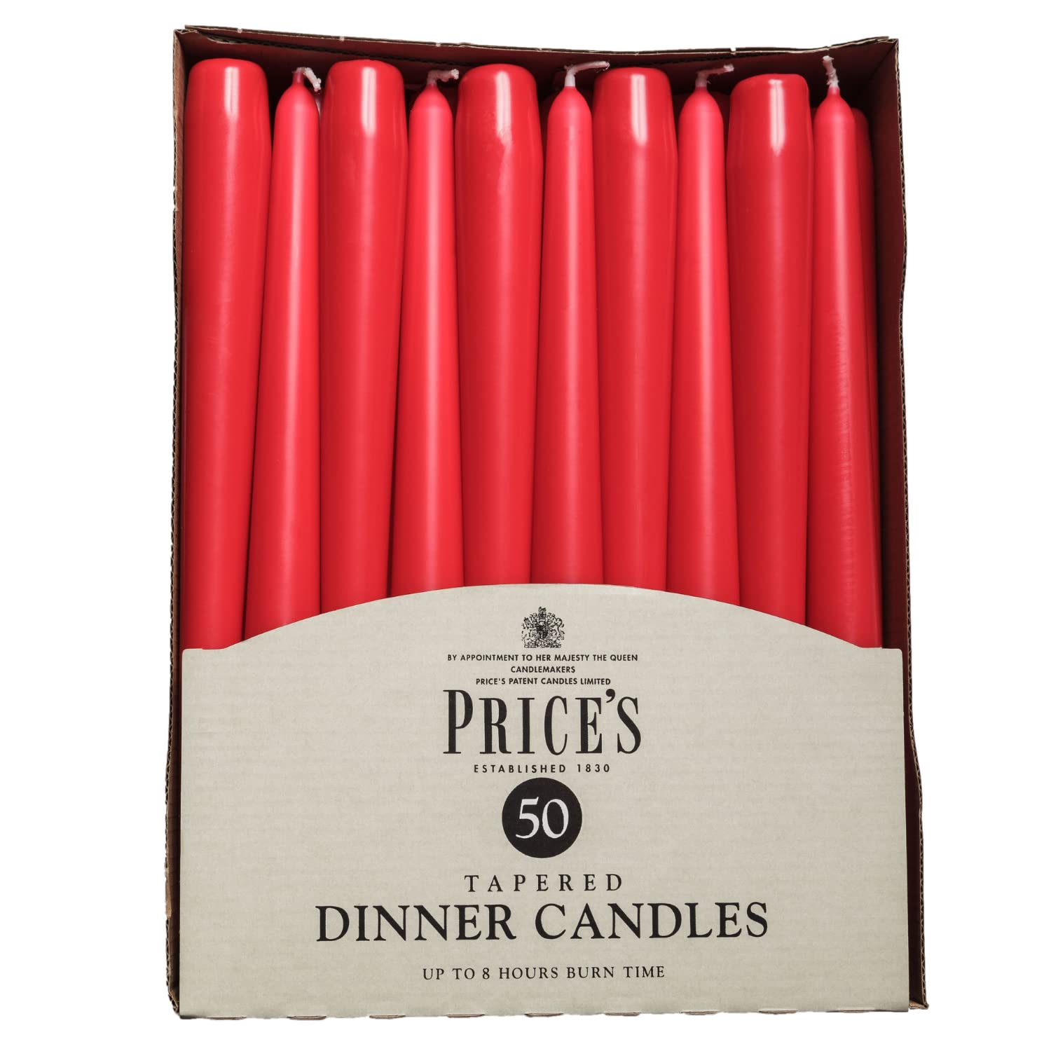 Price's Candles Tapered Dinner Candles - Red Unscented Wax | 50 Pack | 7 Hr Burn 1