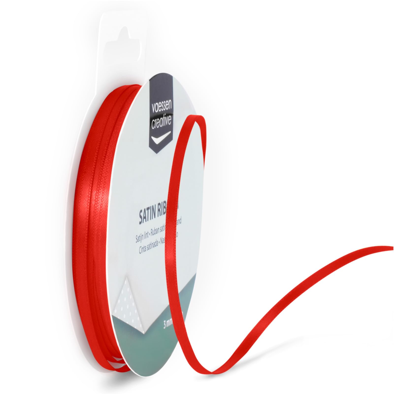 Vaessen Creative Satin Ribbon - Double-Sided Sheen | 3mm Wide, 10m Long | Poppy Red 1