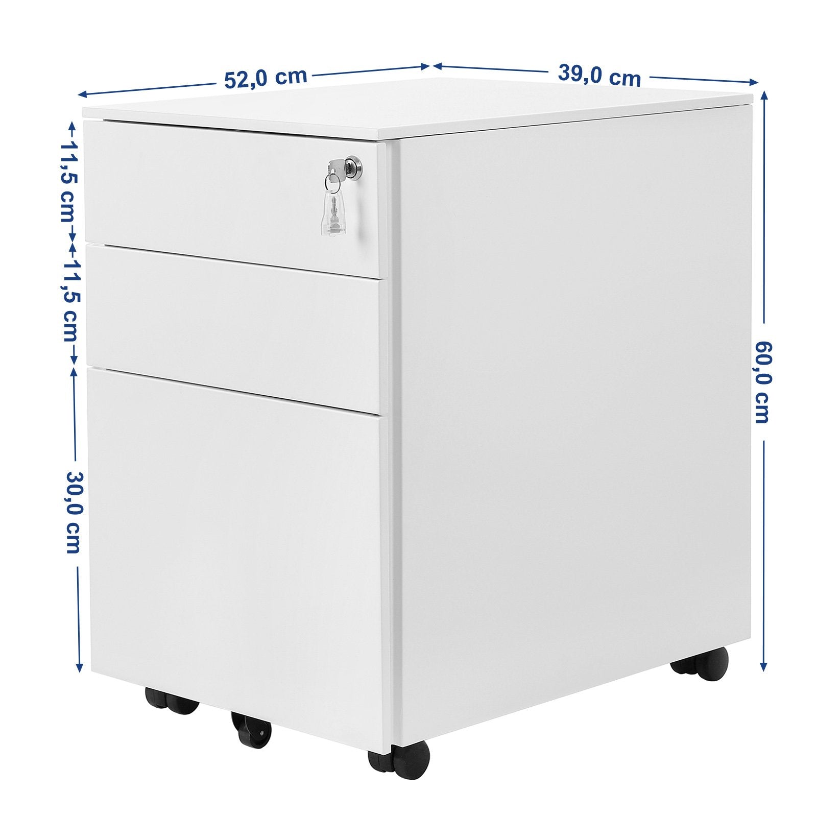 SONGMICS Mobile File Cabinet - 3 Drawers Lockable Steel Pedestal | White | 39x52x60cm 3