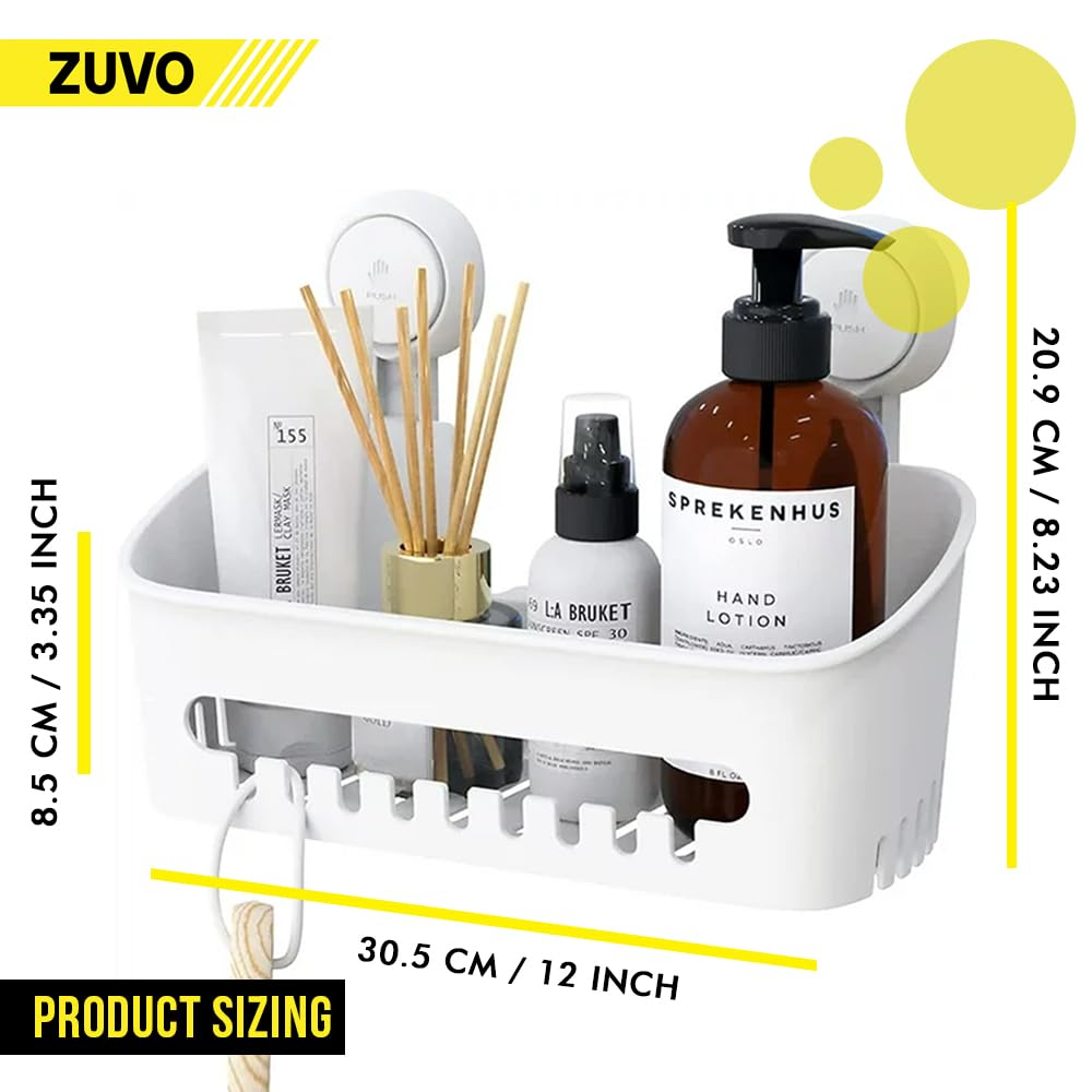Zuvo No Drill Shower Caddy Basket with Suction Cups | Rustproof Plastic Organizer | White 6