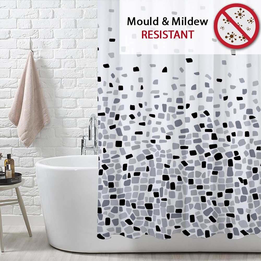 ANSIO Shower Curtain - Mosaic Black Design | 180cm x 180cm | Mildew Resistant Polyester 2