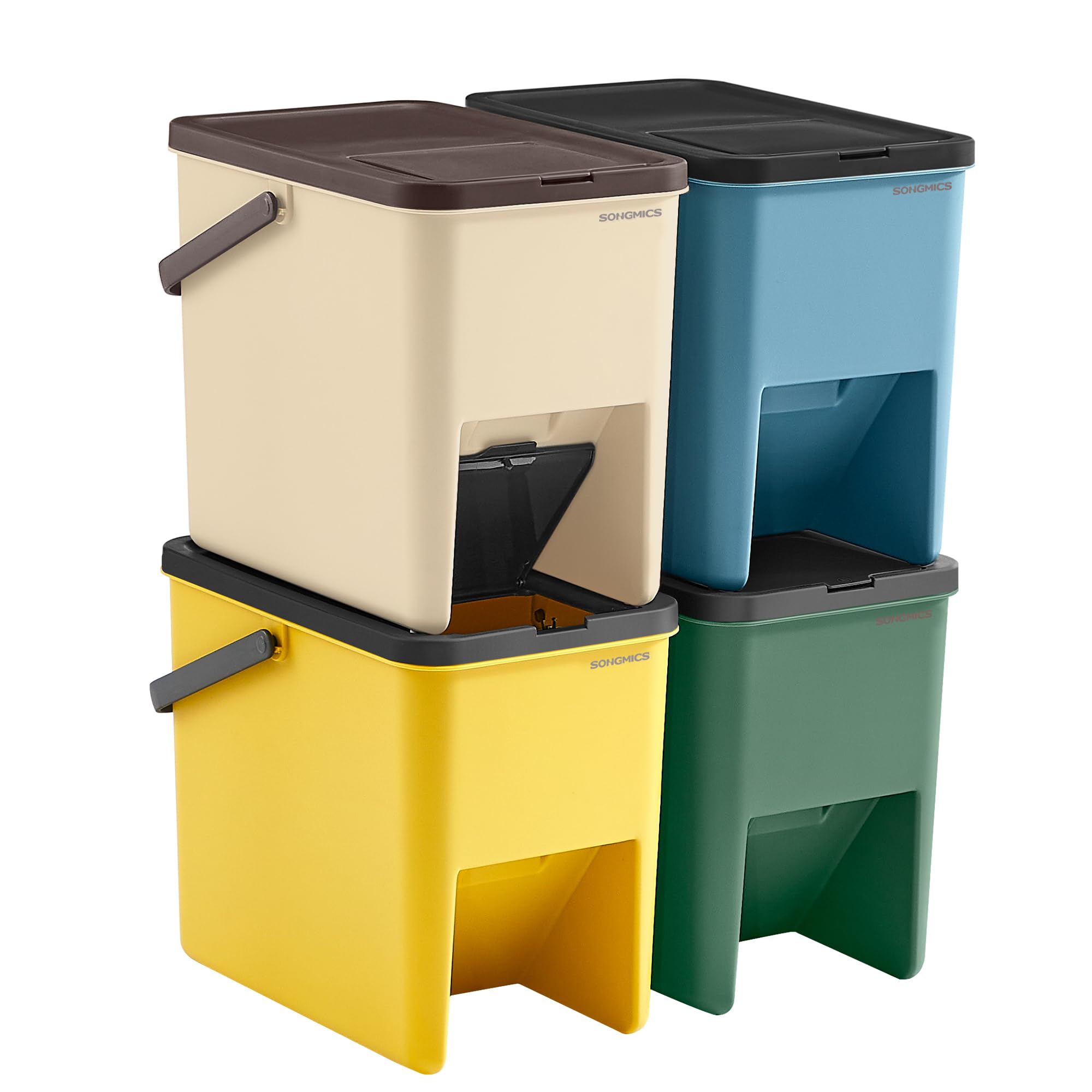 SONGMICS Waste Separation System - Set of 4 Stackable 20L Recycling Bins | Push-to-Open 1
