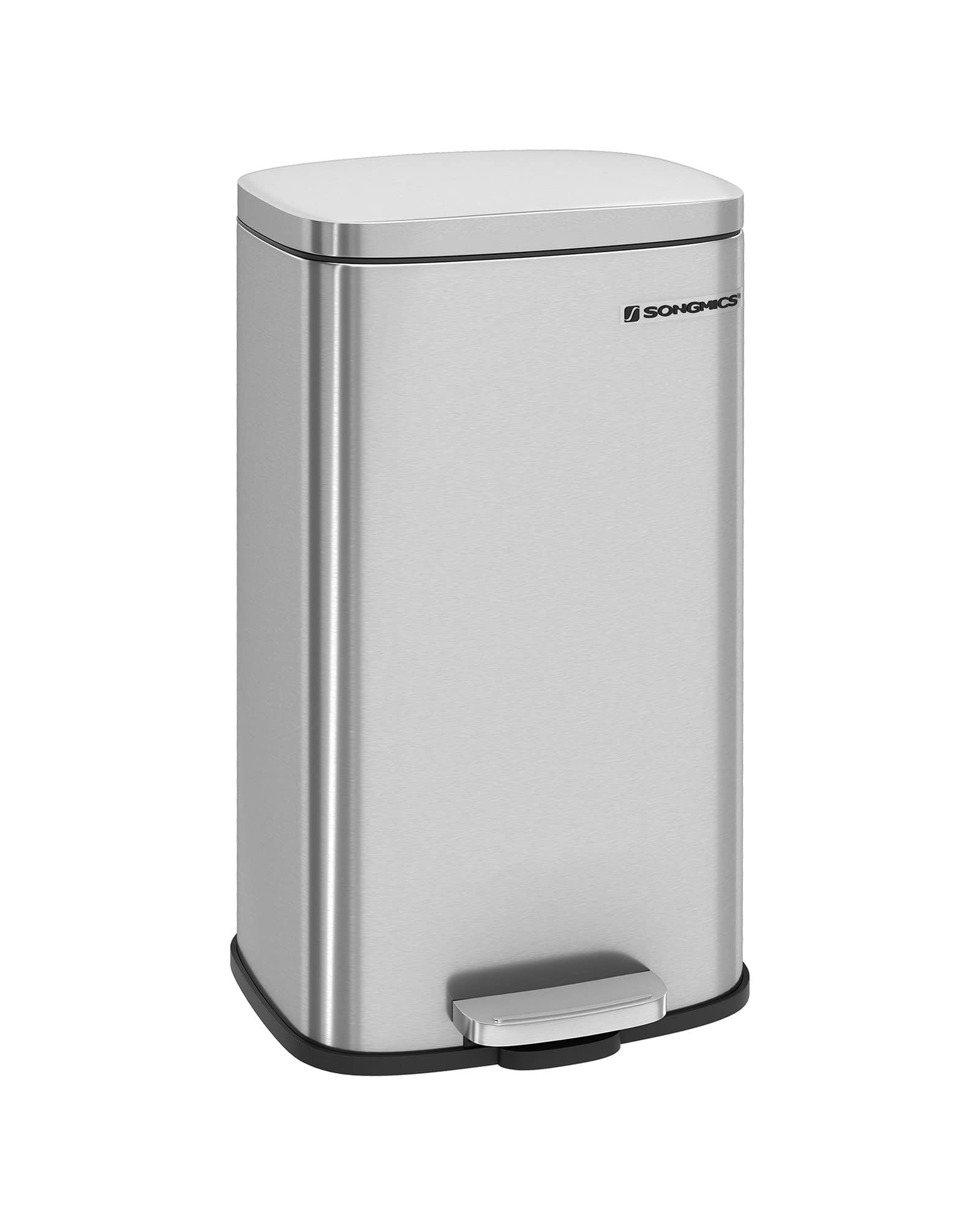 SONGMICS 30L Kitchen Bin - Soft-Close Pedal Bin with Inner Bucket | Steel, Silver LTB03NL