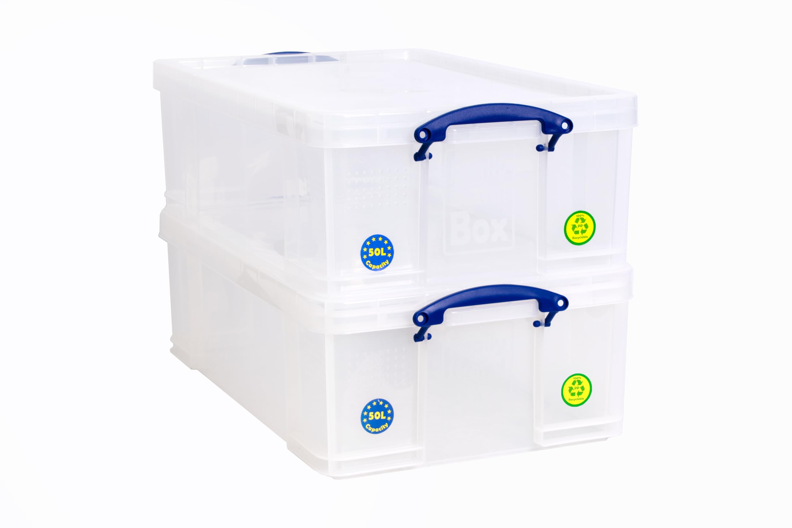 Really Useful Box Plastic Storage Box - 50L Capacity, Clear, Stackable (Pack of 2) 1