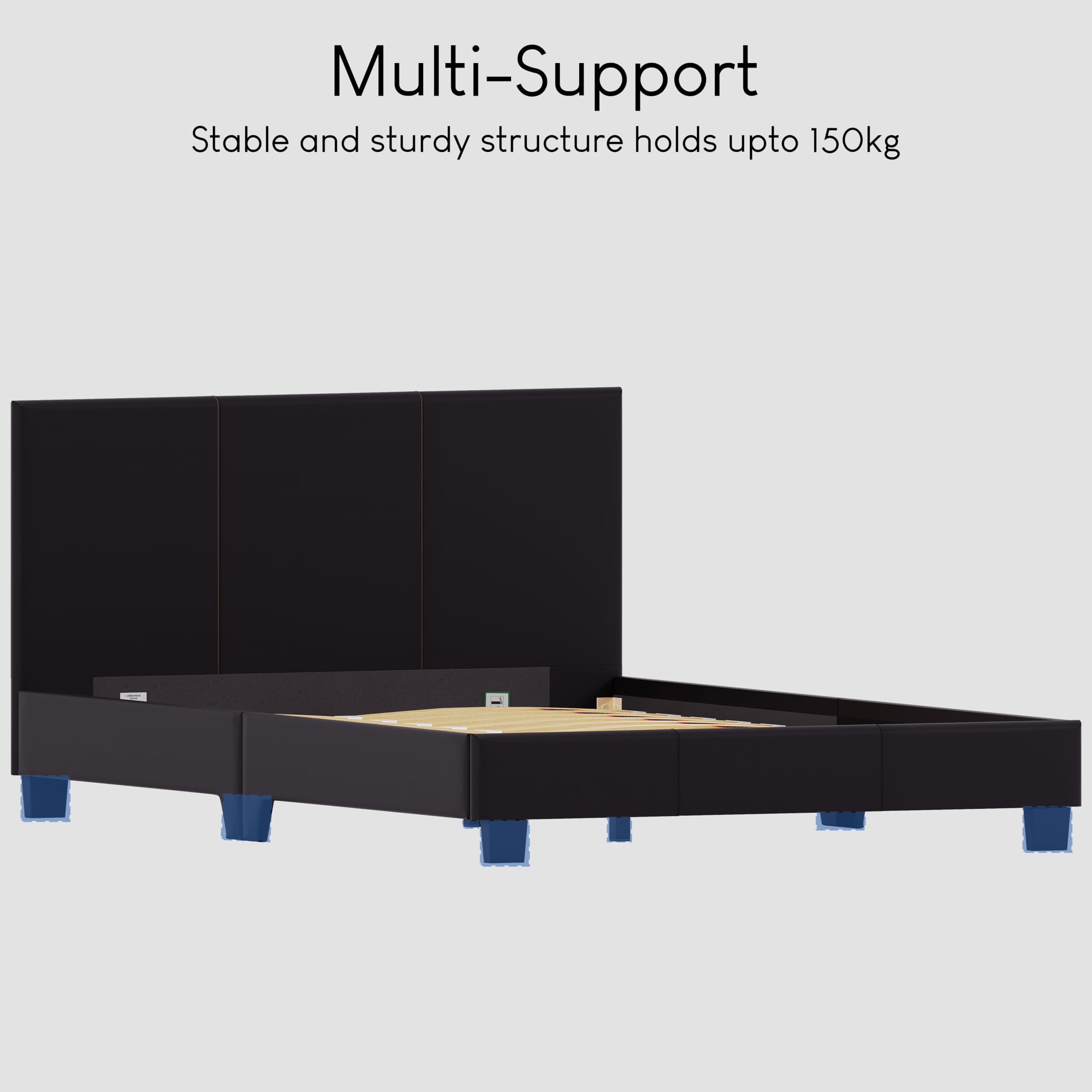 Vida Designs Lisbon Upholstered Bed Frame - Small Double 4ft | Black Faux Leather | Low Foot End 8