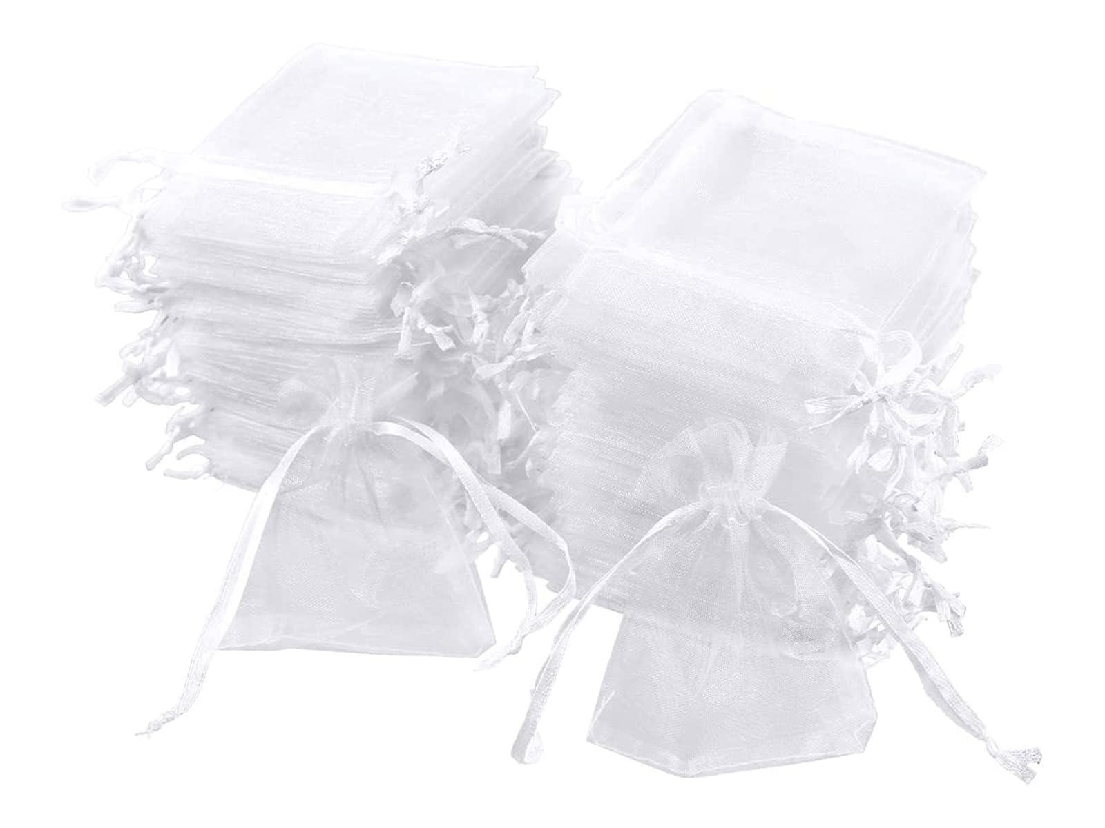 Carehabi Organza Gift Bags - 100 Pcs White Drawstring Pouches | 9x7cm for Wedding Favors & Jewelry