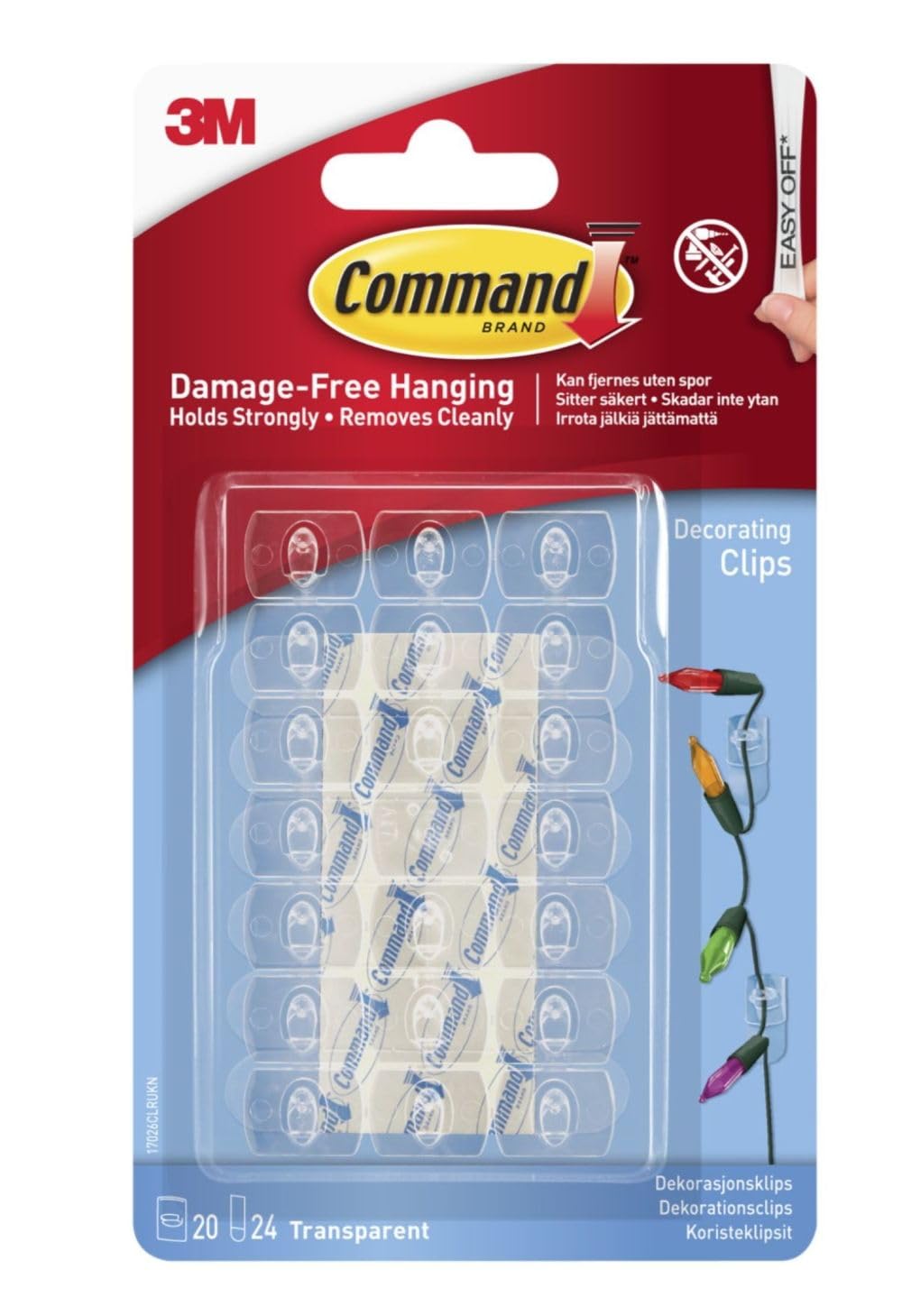 Command Decorating Clips - Transparent, Damage-Free Hanging for Lights & Decorations | 20 Clips, 24 Strips 1